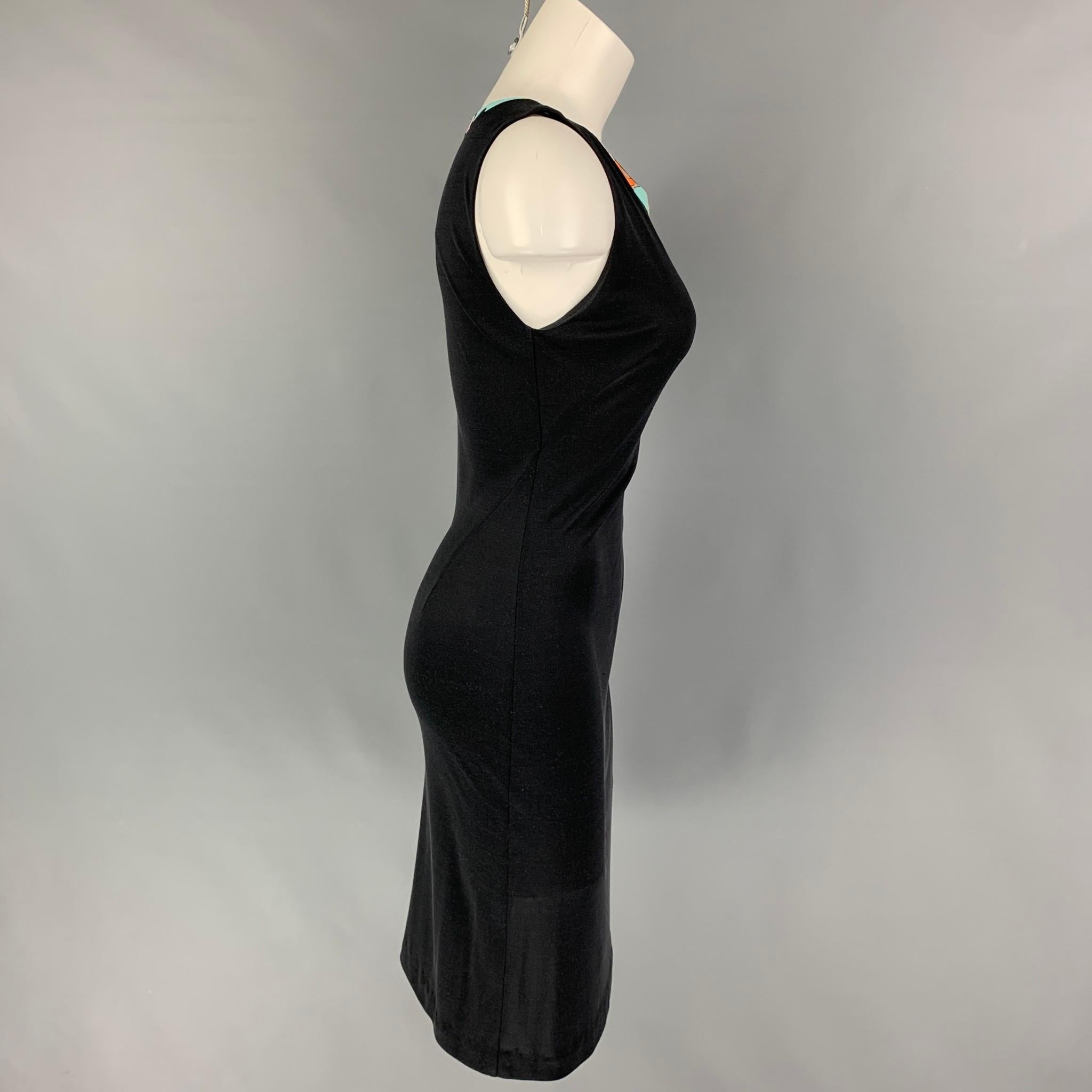 EMILIO PUCCI dress comes in a black silk with a multi-color abstract trim featuring a sleeveless style. Made in Italy. 

Very Good Pre-Owned Condition.
Marked: I 42 / F 38 / USA 8 / UK 10

Measurements:

Shoulder: 13 in.
Bust: 30 in.
Waist: 26
