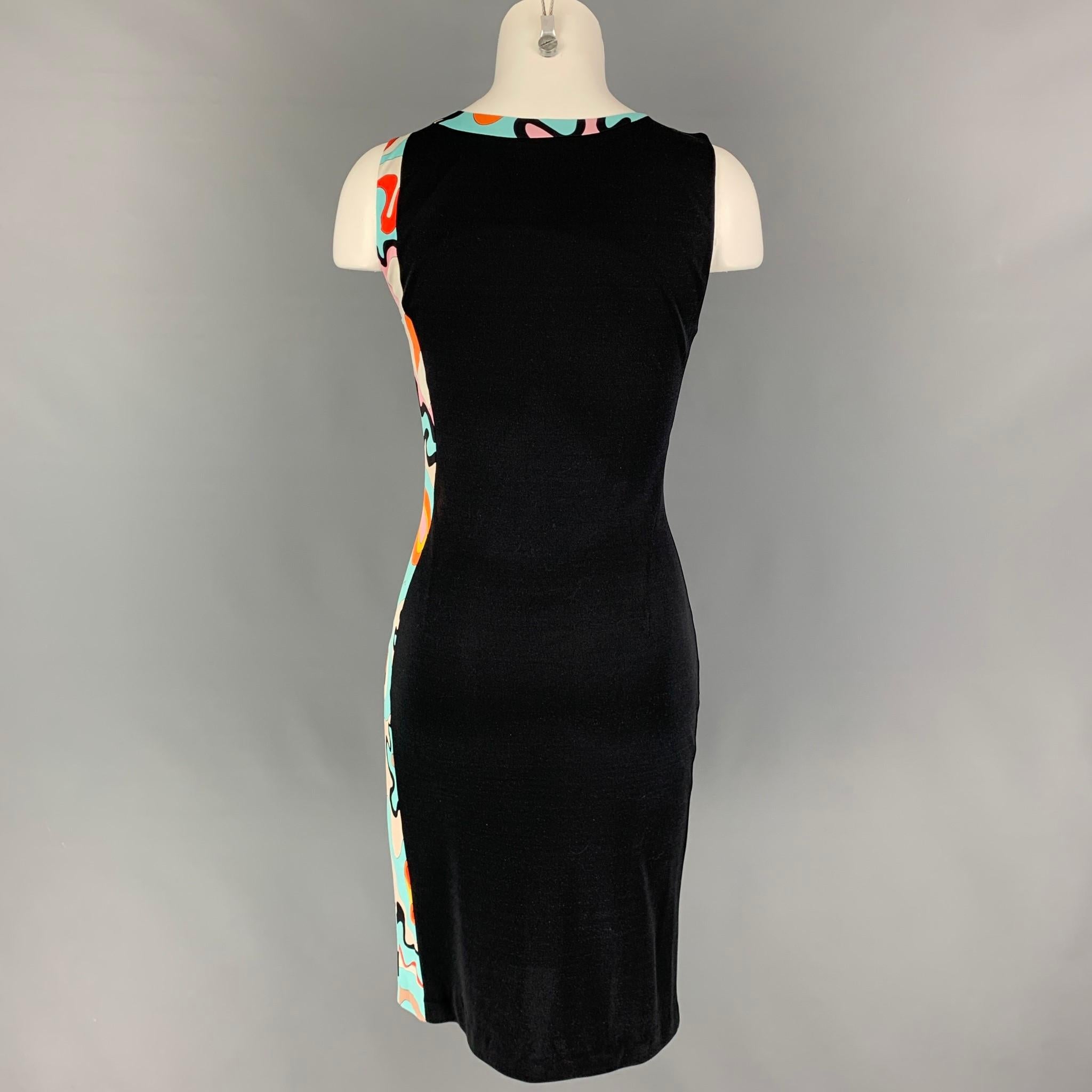 EMILIO PUCCI Size 8 Black Multi-Color Silk Sleeveless Dress In Good Condition In San Francisco, CA