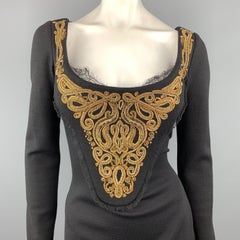 EMILIO PUCCI Size 8 Black Wool Gold Beaded Long Sleeve Corset Dress