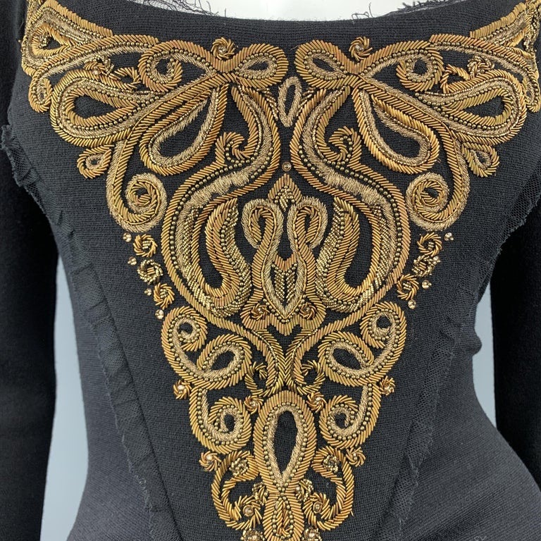 EMILIO PUCCI Size 8 Black Wool Gold Beaded Long Sleeve Corset Dress at ...