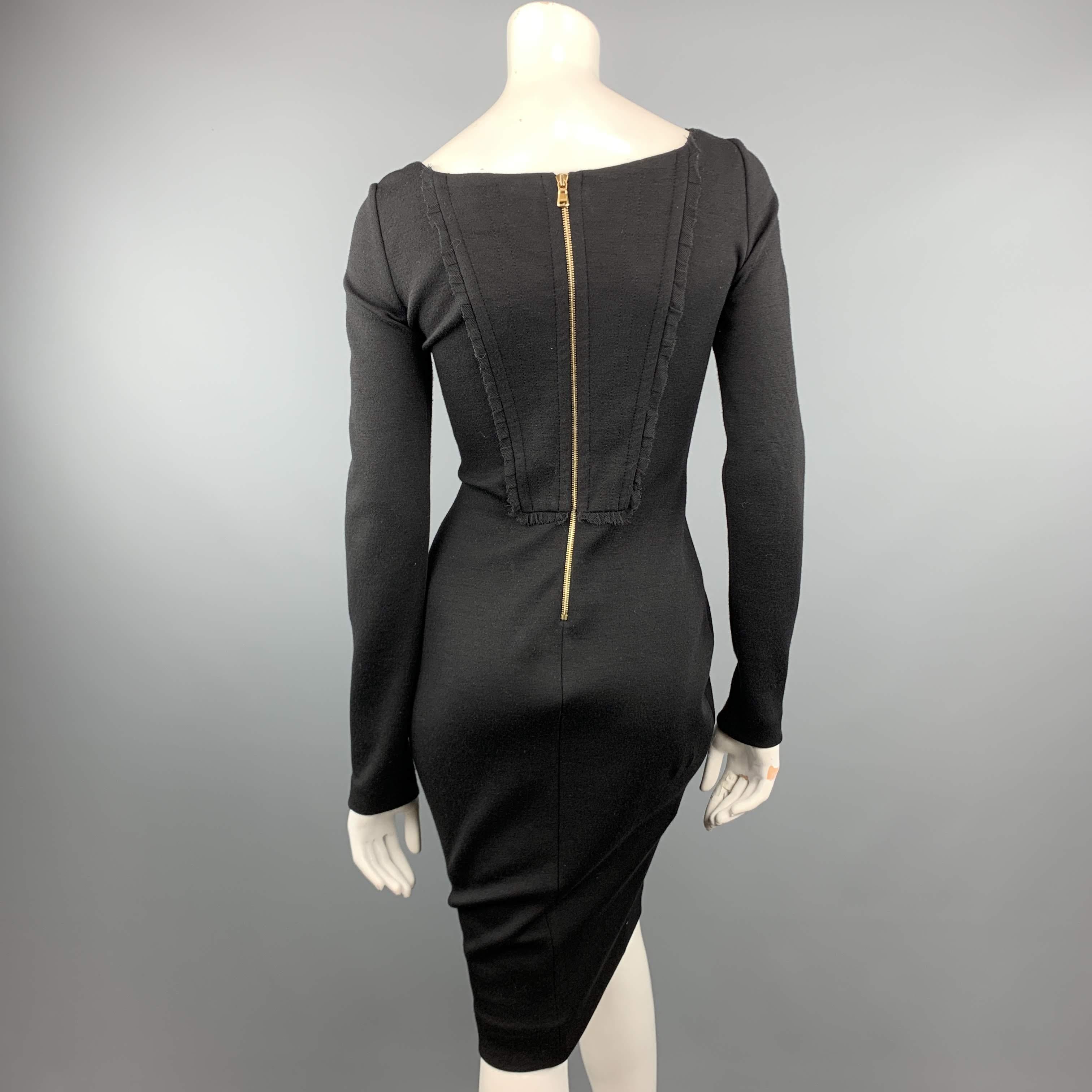 EMILIO PUCCI Size 8 Black Wool Gold Beaded Long Sleeve Corset Dress In Excellent Condition In San Francisco, CA