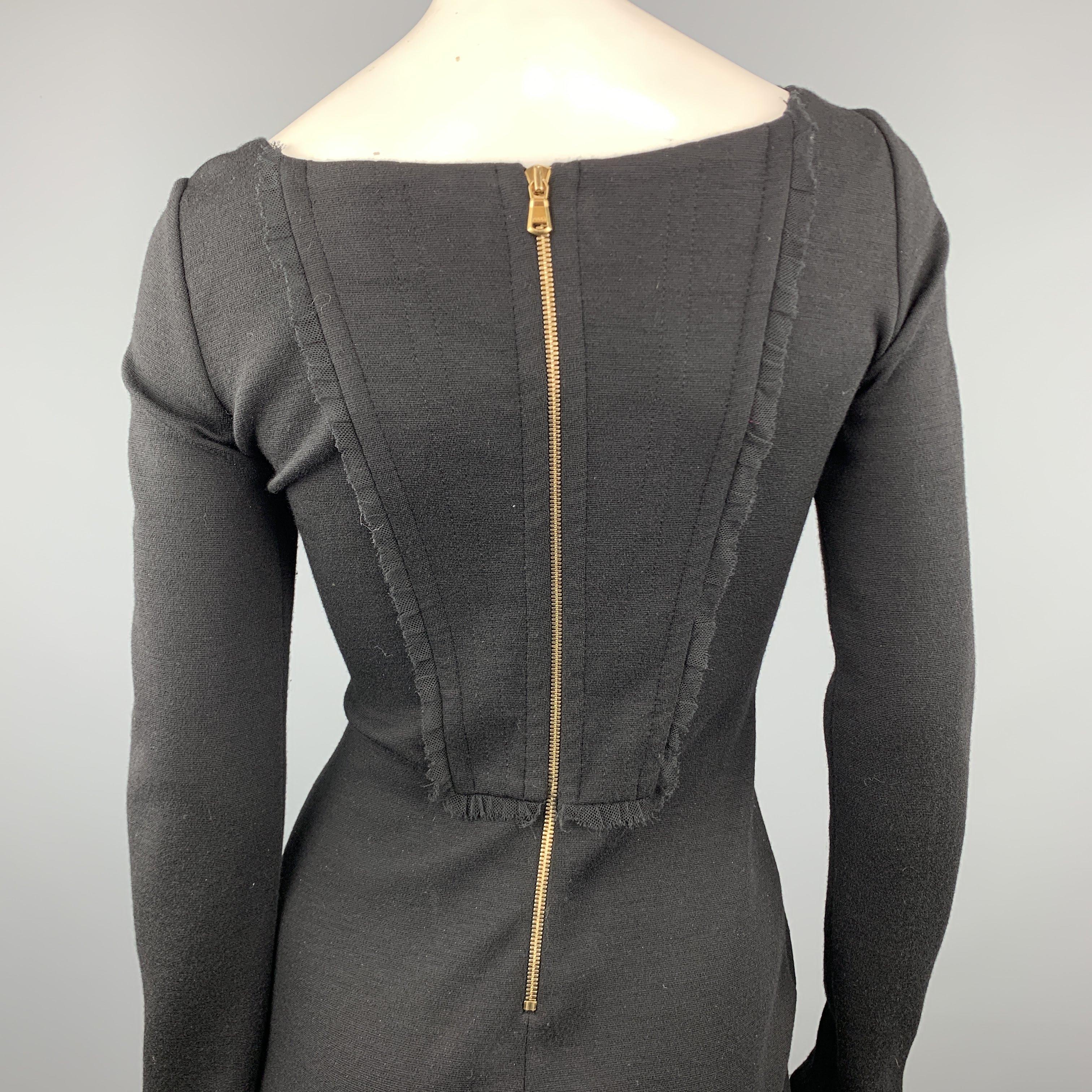Women's EMILIO PUCCI Size 8 Black Wool Gold Beaded Long Sleeve Corset Dress