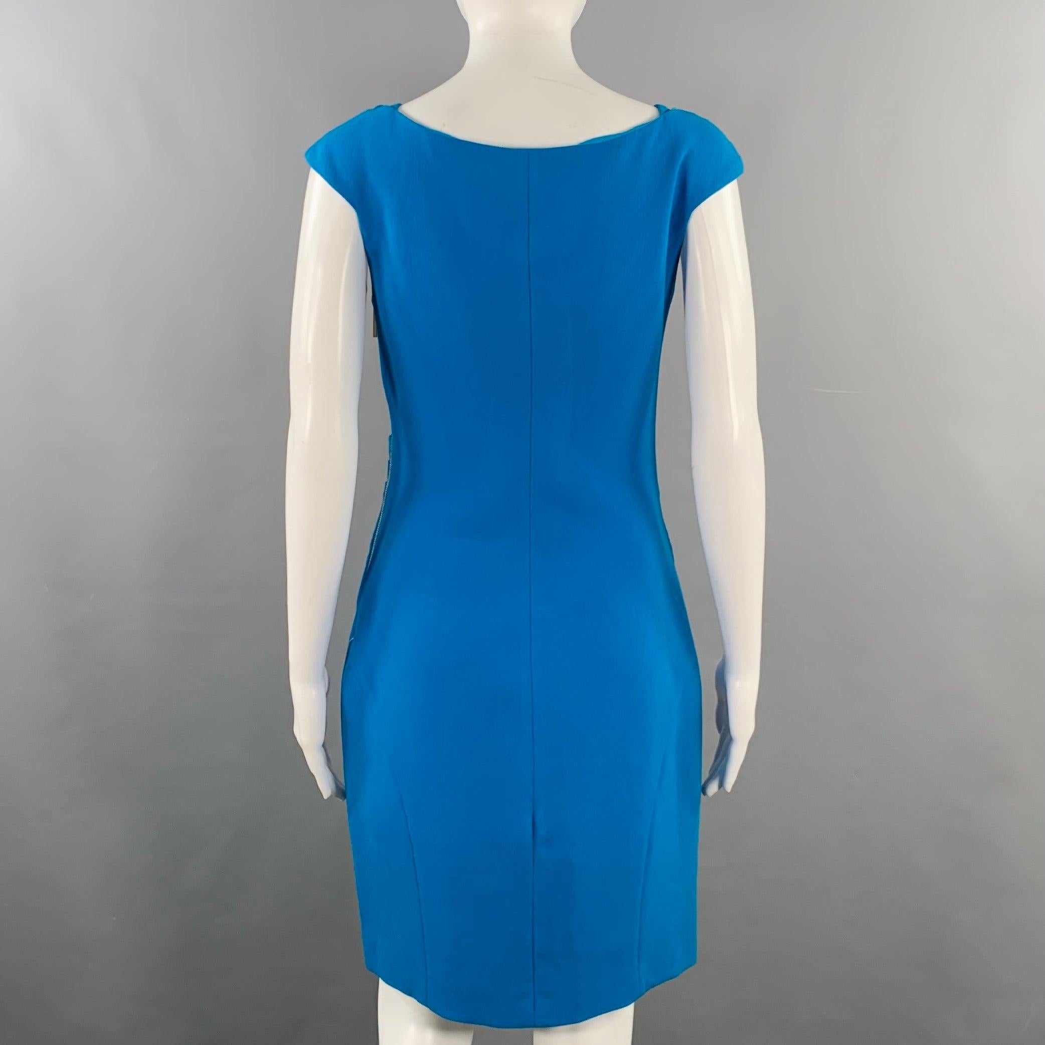 EMILIO PUCCI Size 8 Blue Crepe V-Neck Cocktail Dress In Excellent Condition For Sale In San Francisco, CA