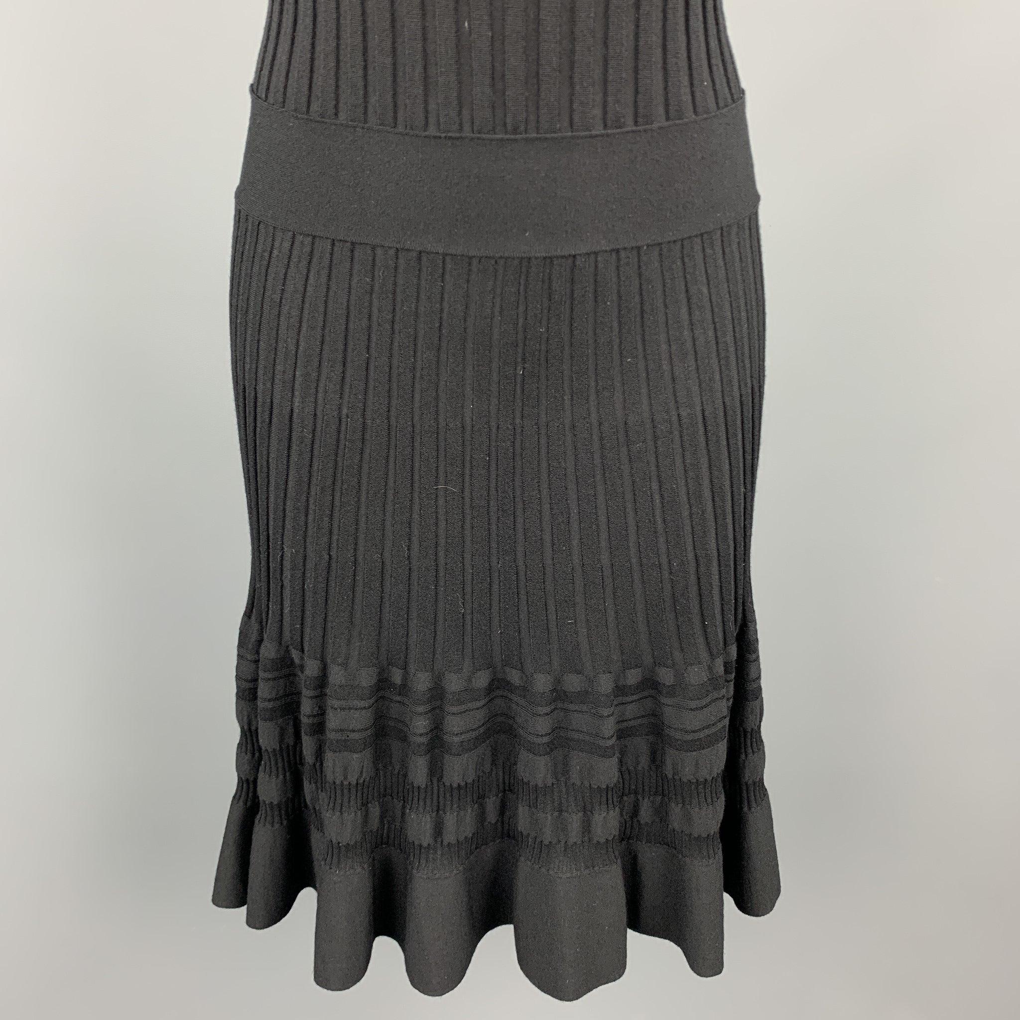 EMILIO PUCCI Size L Black Ribbed Knit Virgin Wool Sleeveless Dress In Good Condition For Sale In San Francisco, CA