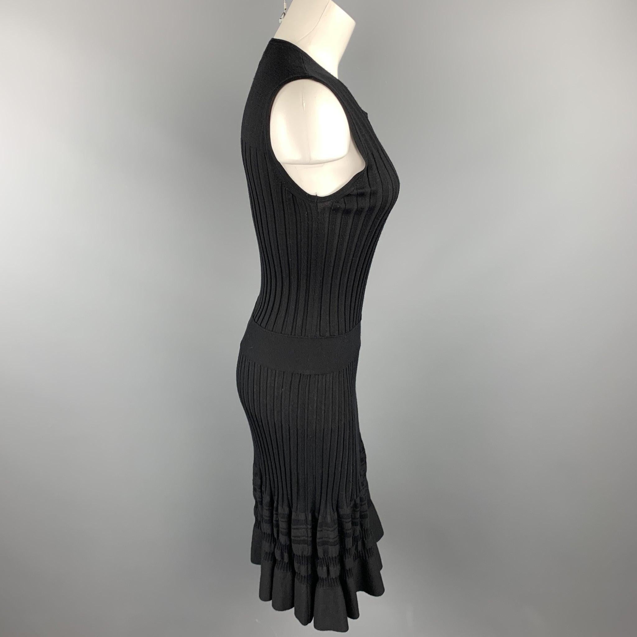 Women's EMILIO PUCCI Size L Black Ribbed Knit Virgin Wool Sleeveless Dress For Sale