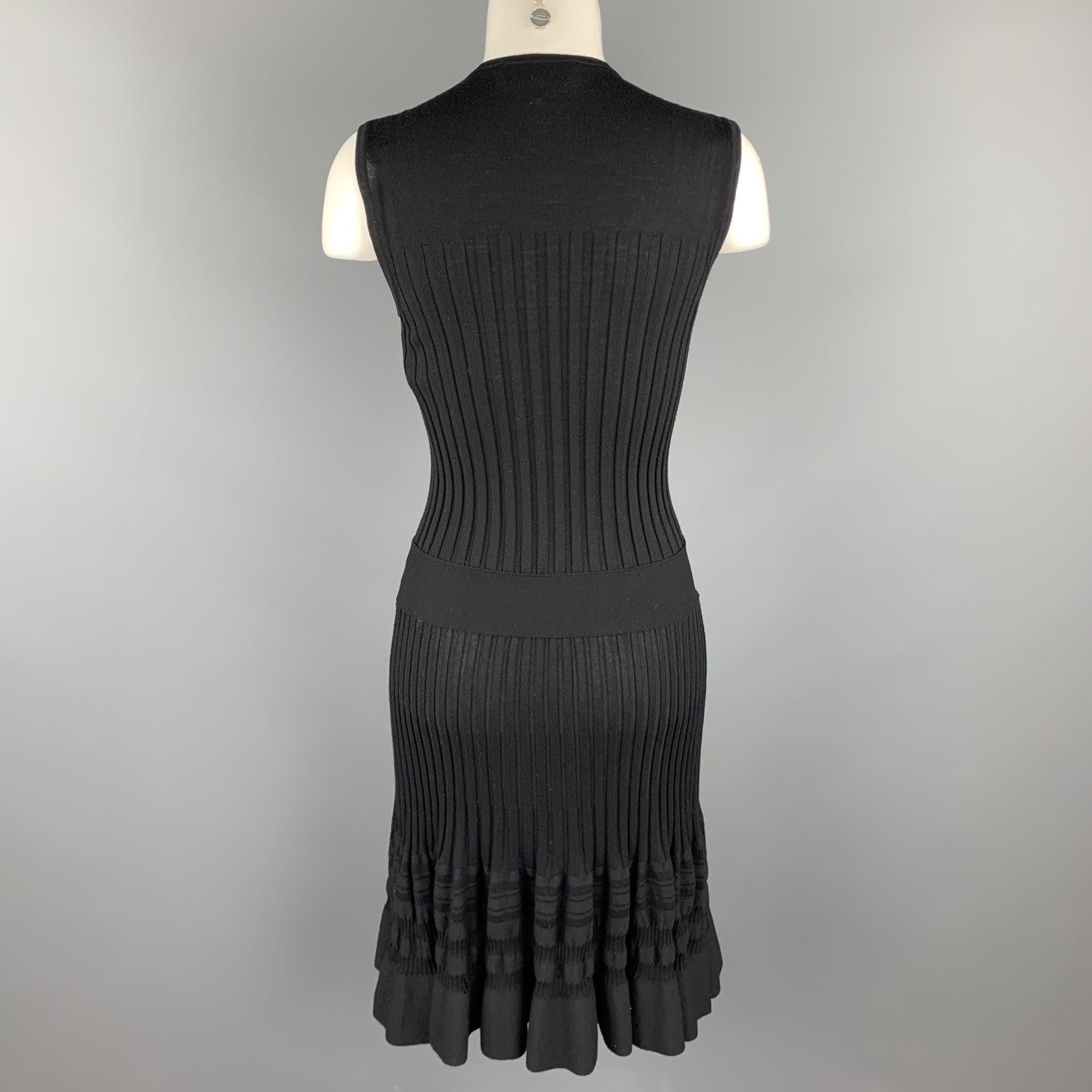 EMILIO PUCCI Size L Black Ribbed Knit Virgin Wool Sleeveless Dress For Sale 1