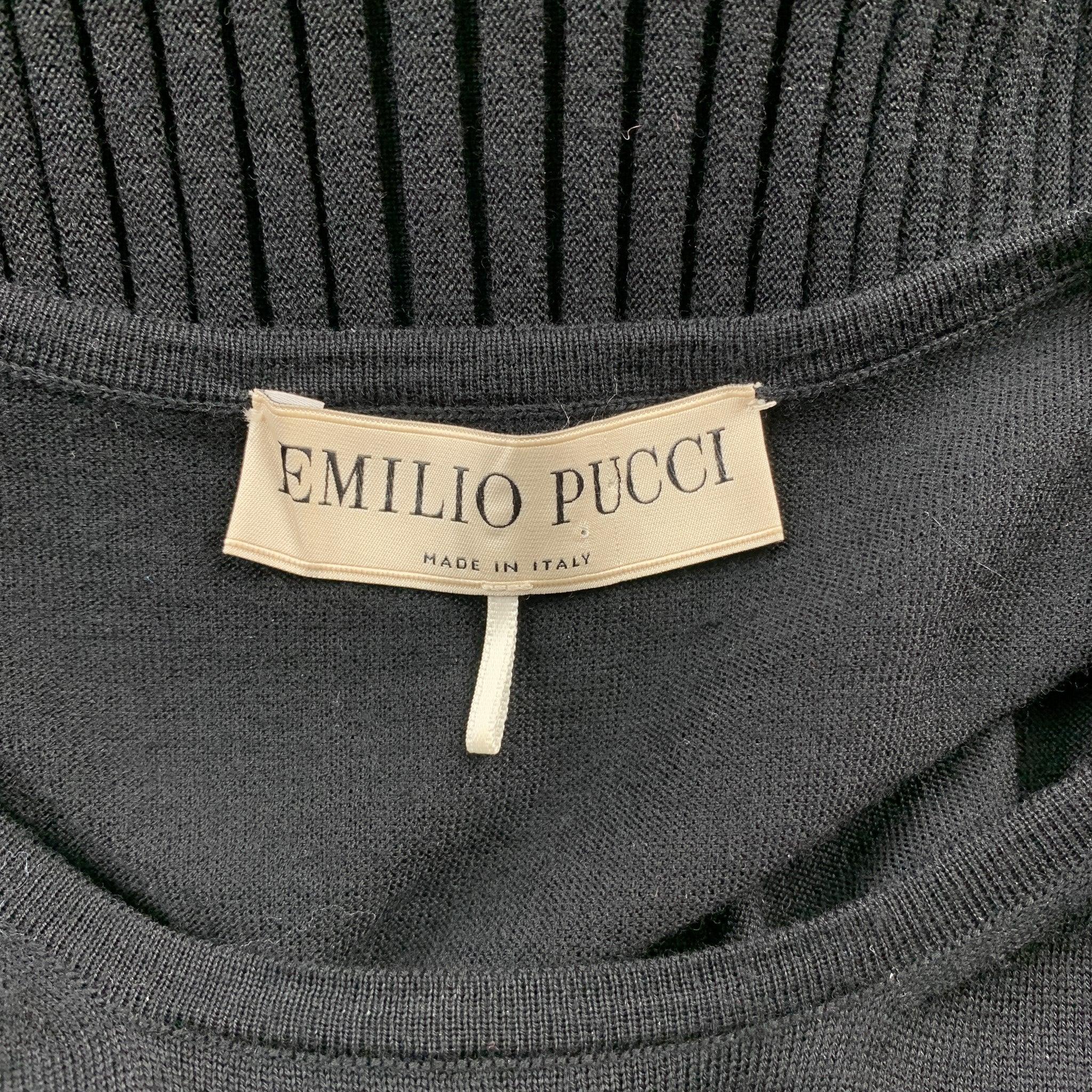 EMILIO PUCCI Size L Black Ribbed Knit Virgin Wool Sleeveless Dress For Sale 2