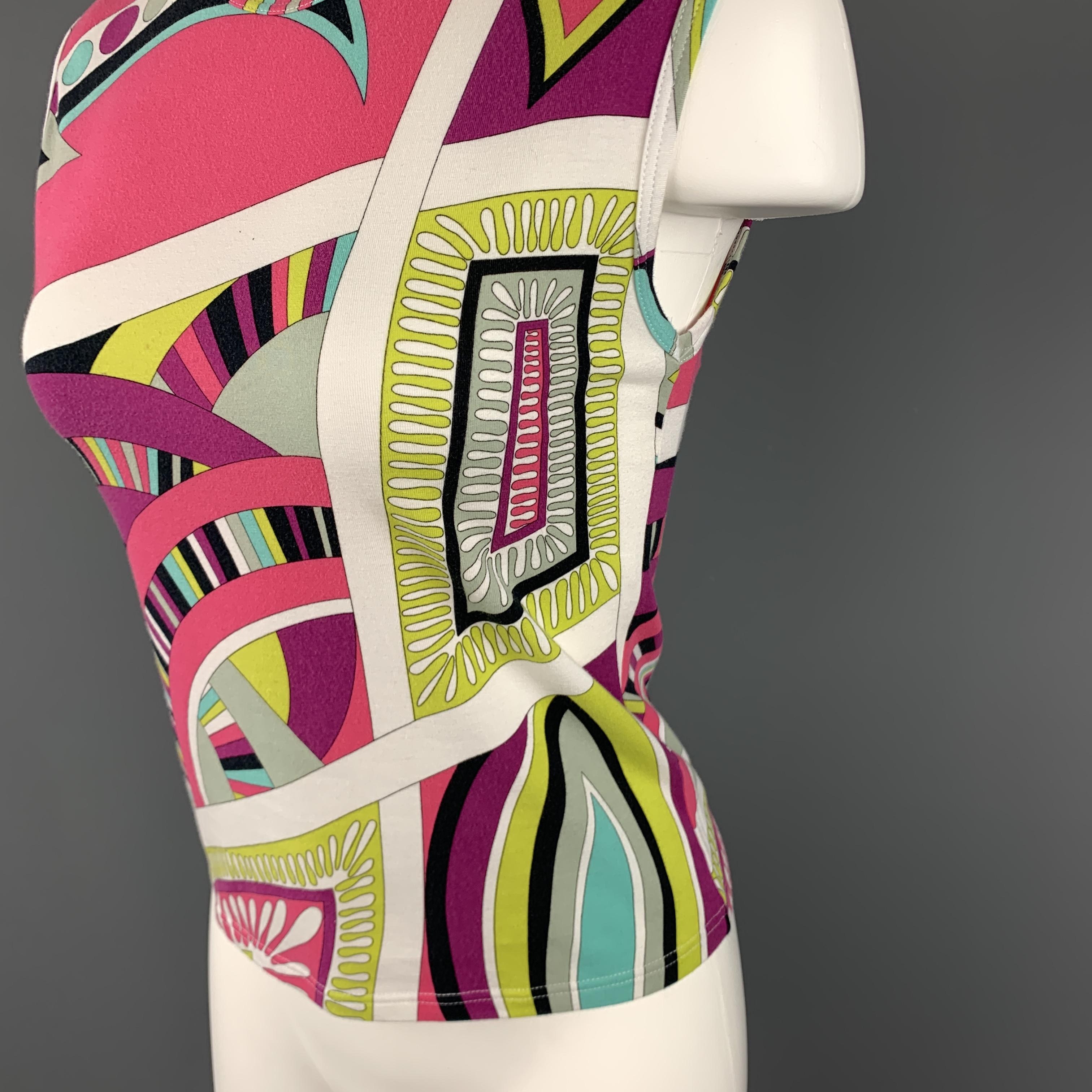 EMILIO PUCCI Size M Multi-Color Print Cotton Jersey Tank Top In Good Condition In San Francisco, CA