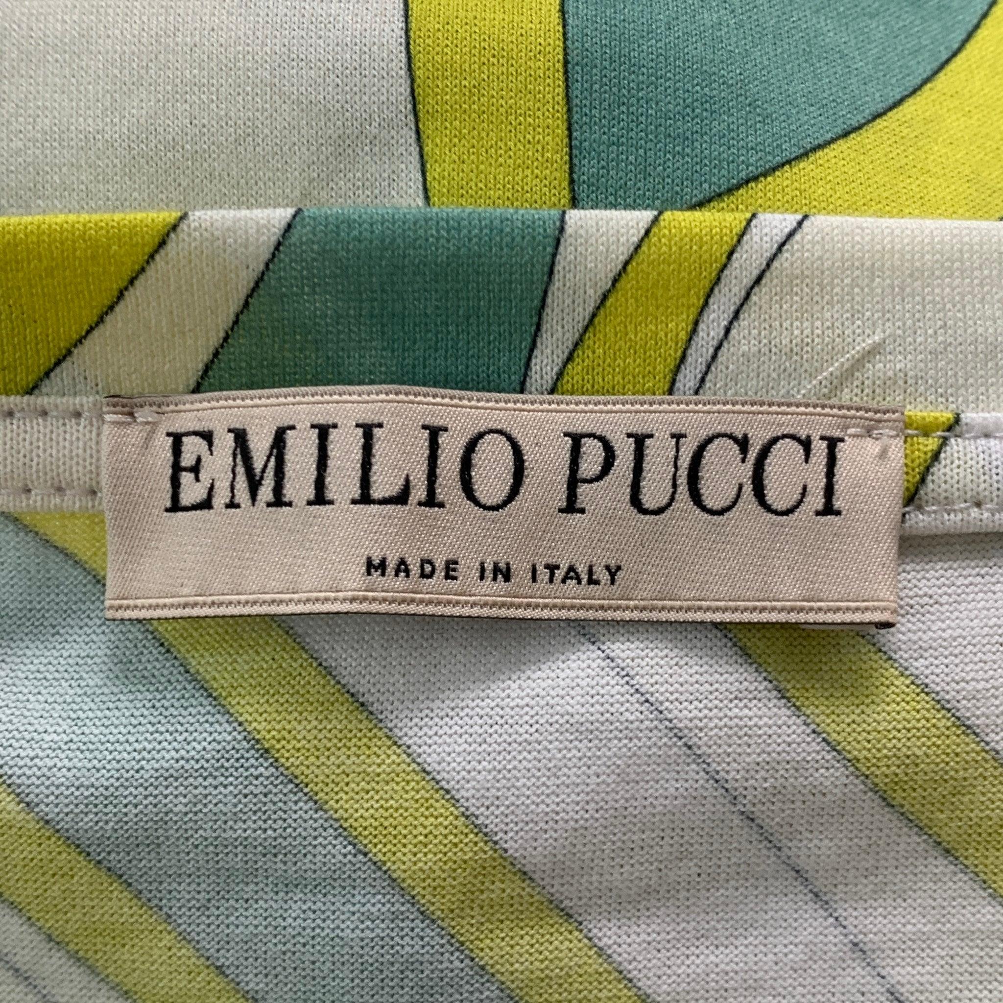 Women's EMILIO PUCCI Size S Cream Green Cotton Abstract Sleeveless Casual Top For Sale