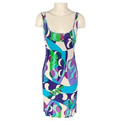 EMILIO PUCCI Size S Turquoise Multi-Color Viscose Abstract Tank Dress