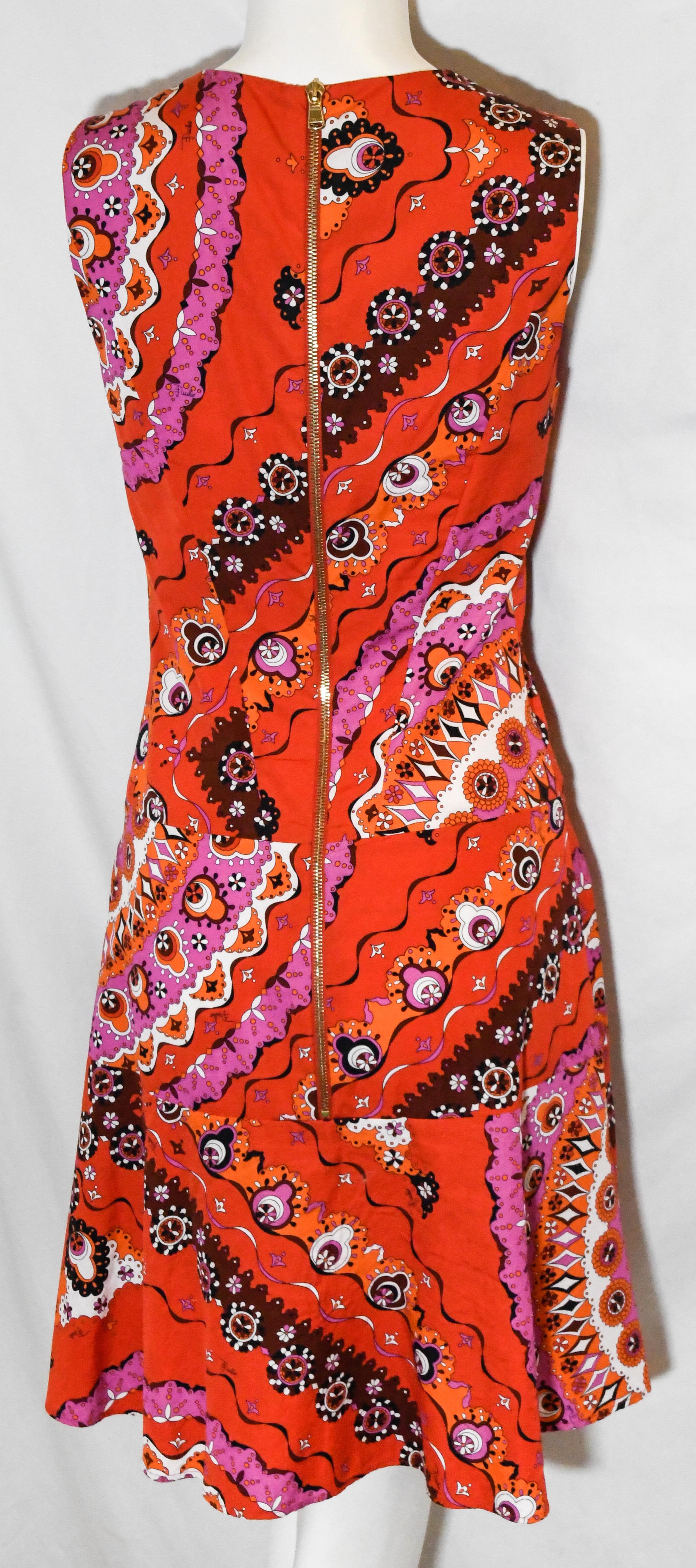 Emilio Pucci Sleeveless Red Print Cotton Dress  In Excellent Condition In Palm Beach, FL