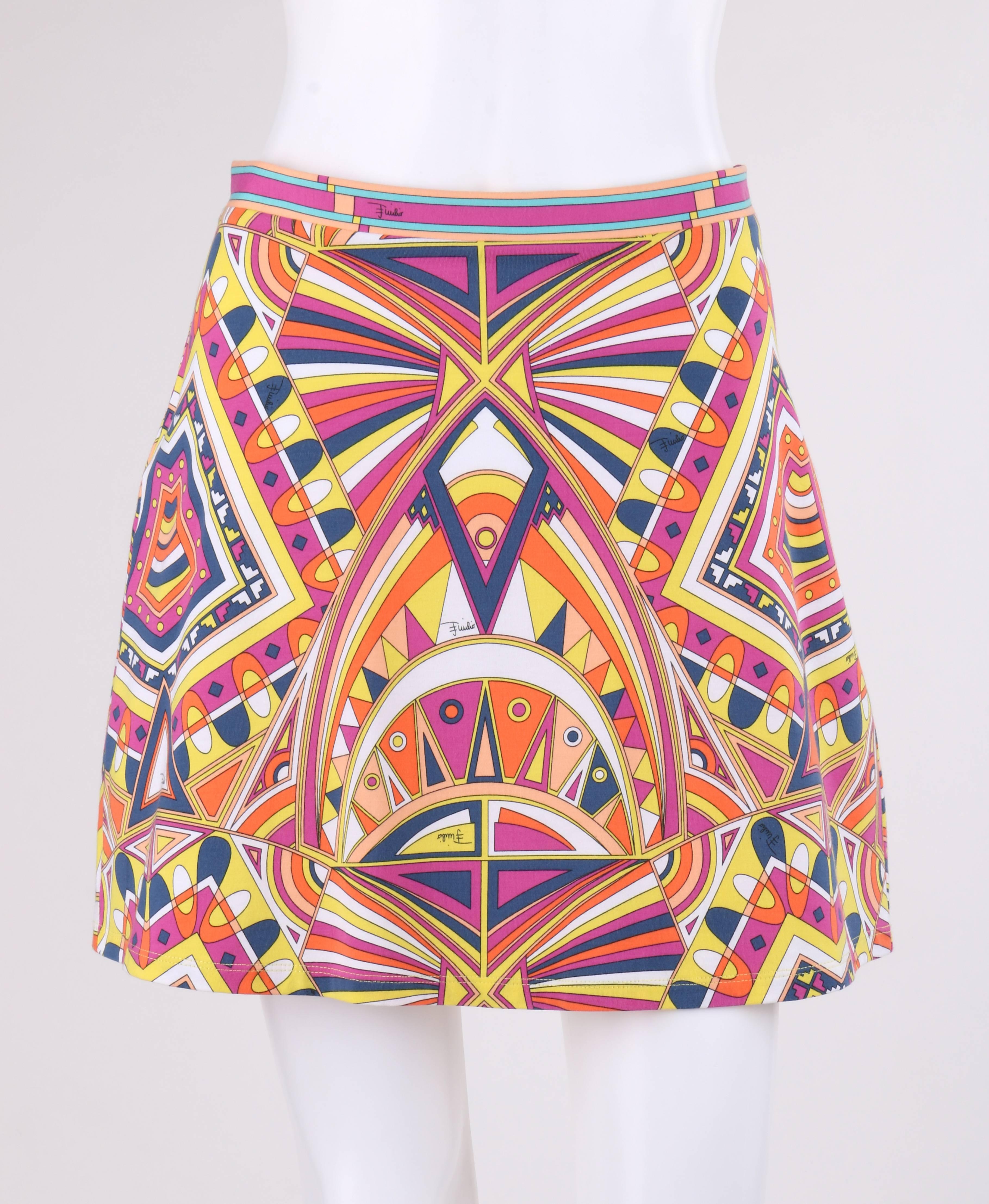 Women's EMILIO PUCCI S/S 2009 2Pc Kaleidoscope Signature Print Jersey Knit Top Skirt Set