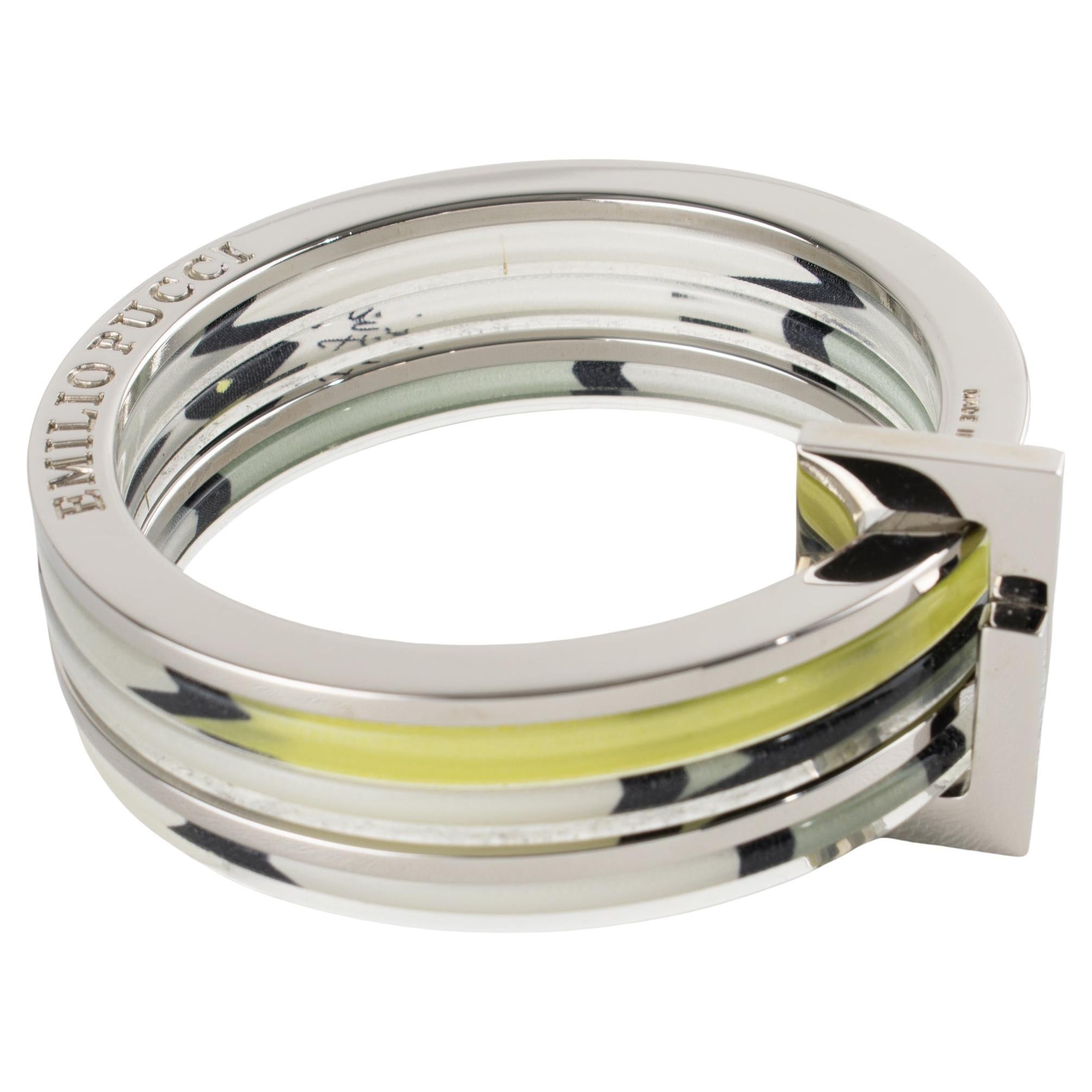 Emilio Pucci Stacked Silvered Spacer Bracelet Bangle with Lucite and Silk For Sale