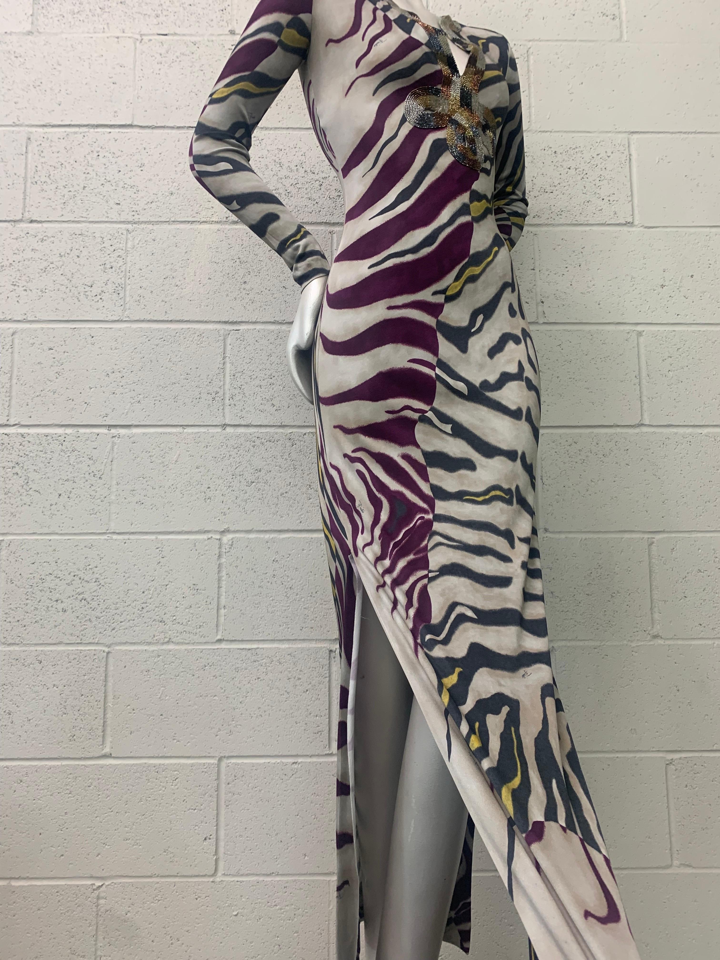 Emilio Pucci Stylized Zebra-Print Body-Conscious Beaded Maxi Dress in Rayon Knit For Sale 6