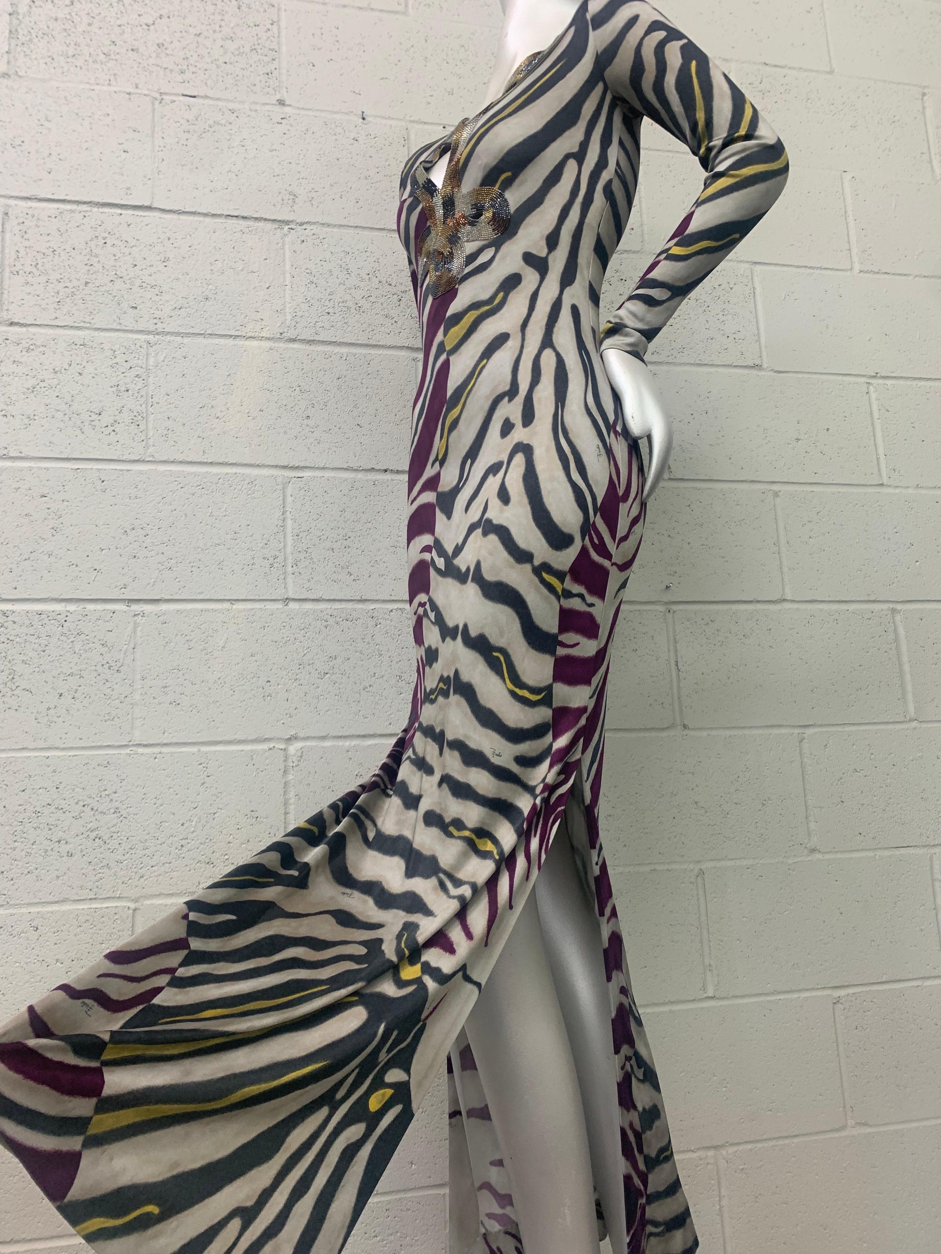 Emilio Pucci Stylized Zebra-Print Body-Conscious Beaded Maxi Dress in Rayon Knit For Sale 7