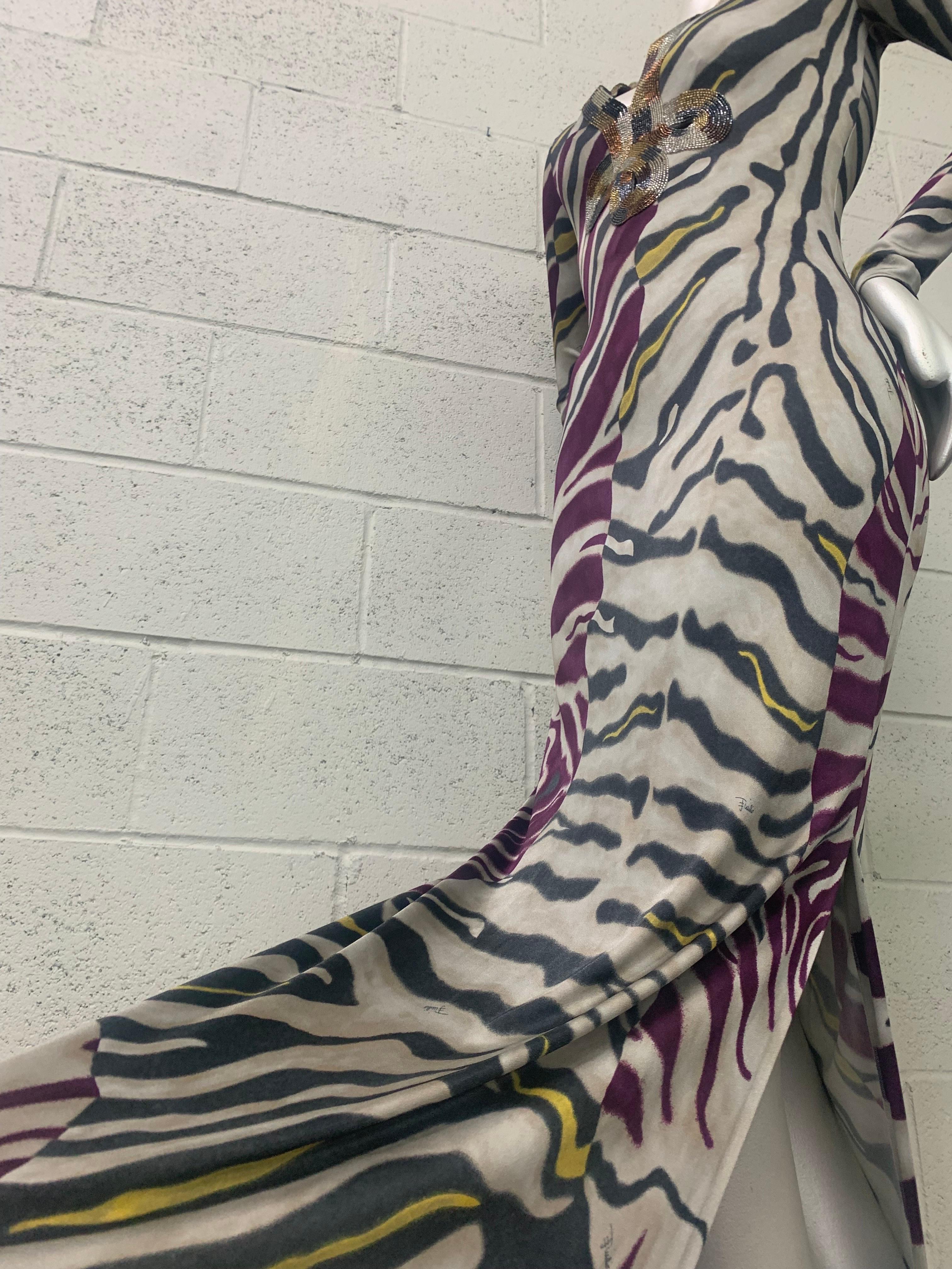 Emilio Pucci Stylized Zebra-Print Body-Conscious Beaded Maxi Dress in Rayon Knit For Sale 8
