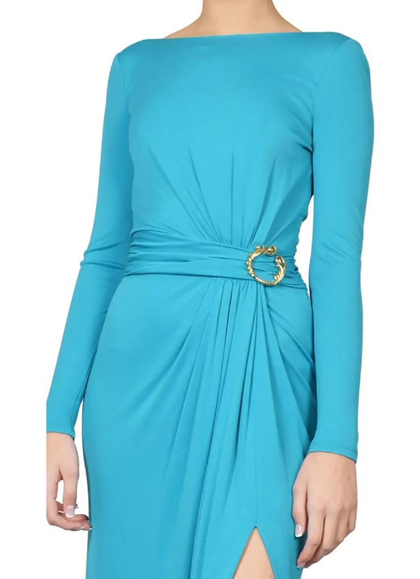 Women's EMILIO PUCCI TEAL BLUE LONG DRESS with BROOCH It 40