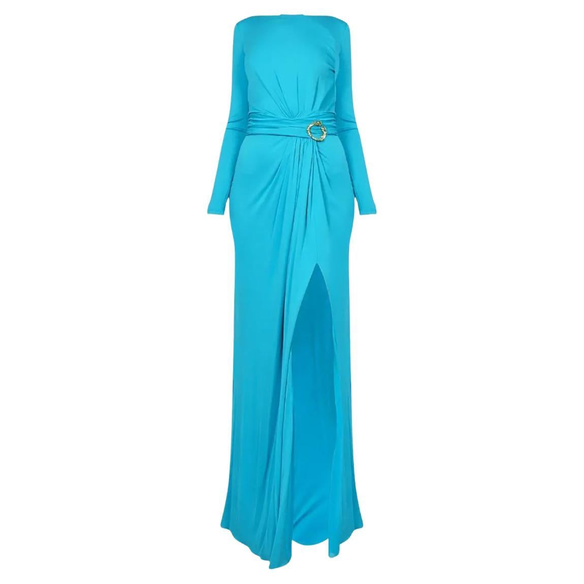 EMILIO PUCCI TEAL BLUE LONG DRESS with BROOCH It 40