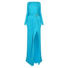 EMILIO PUCCI TEAL BLUE LONG DRESS with BROOCH It 40