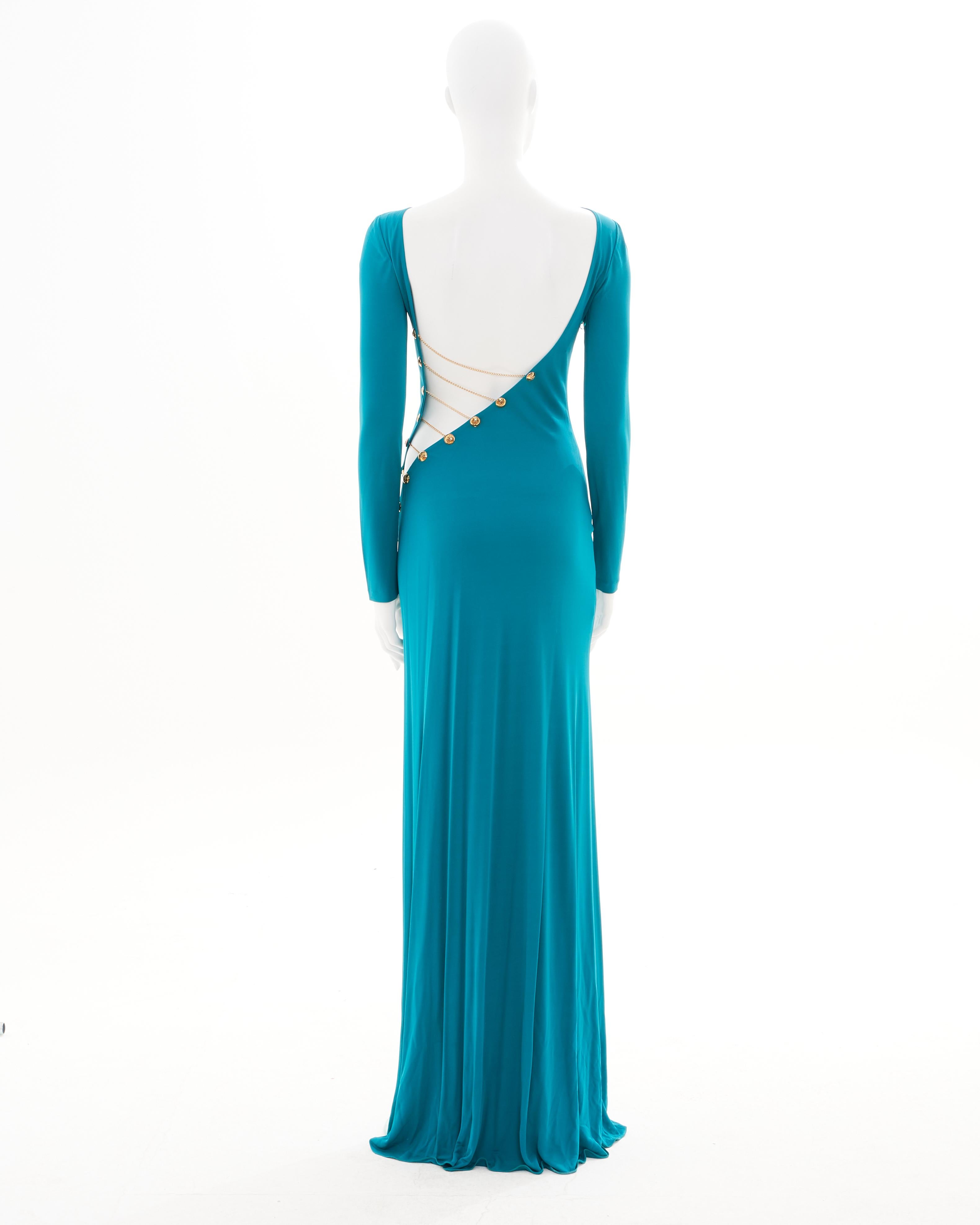 Emilio Pucci Teal Evening Dress With Gold Embellishment In Excellent Condition For Sale In Milano, IT