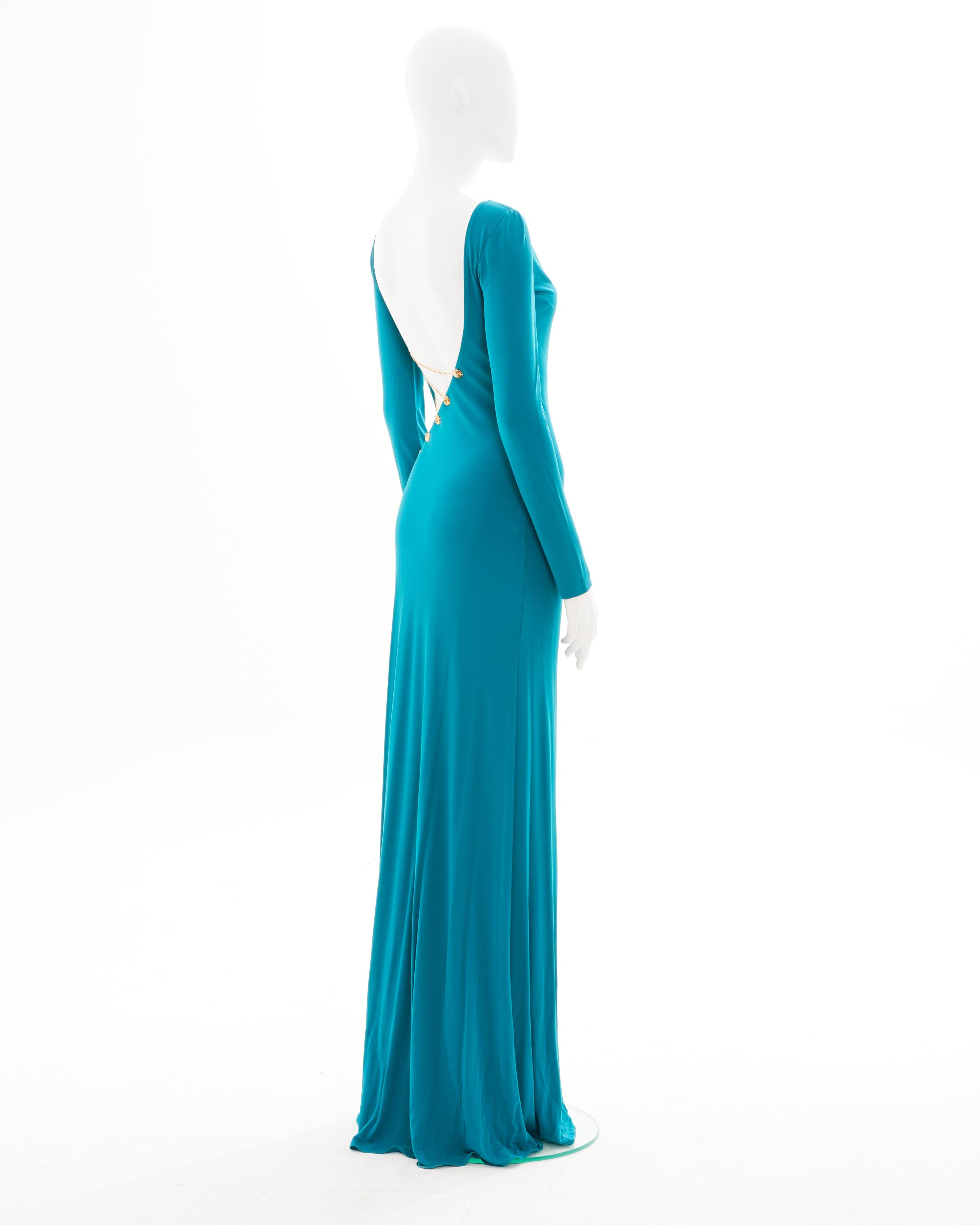 Women's Emilio Pucci Teal Evening Dress With Gold Embellishment For Sale