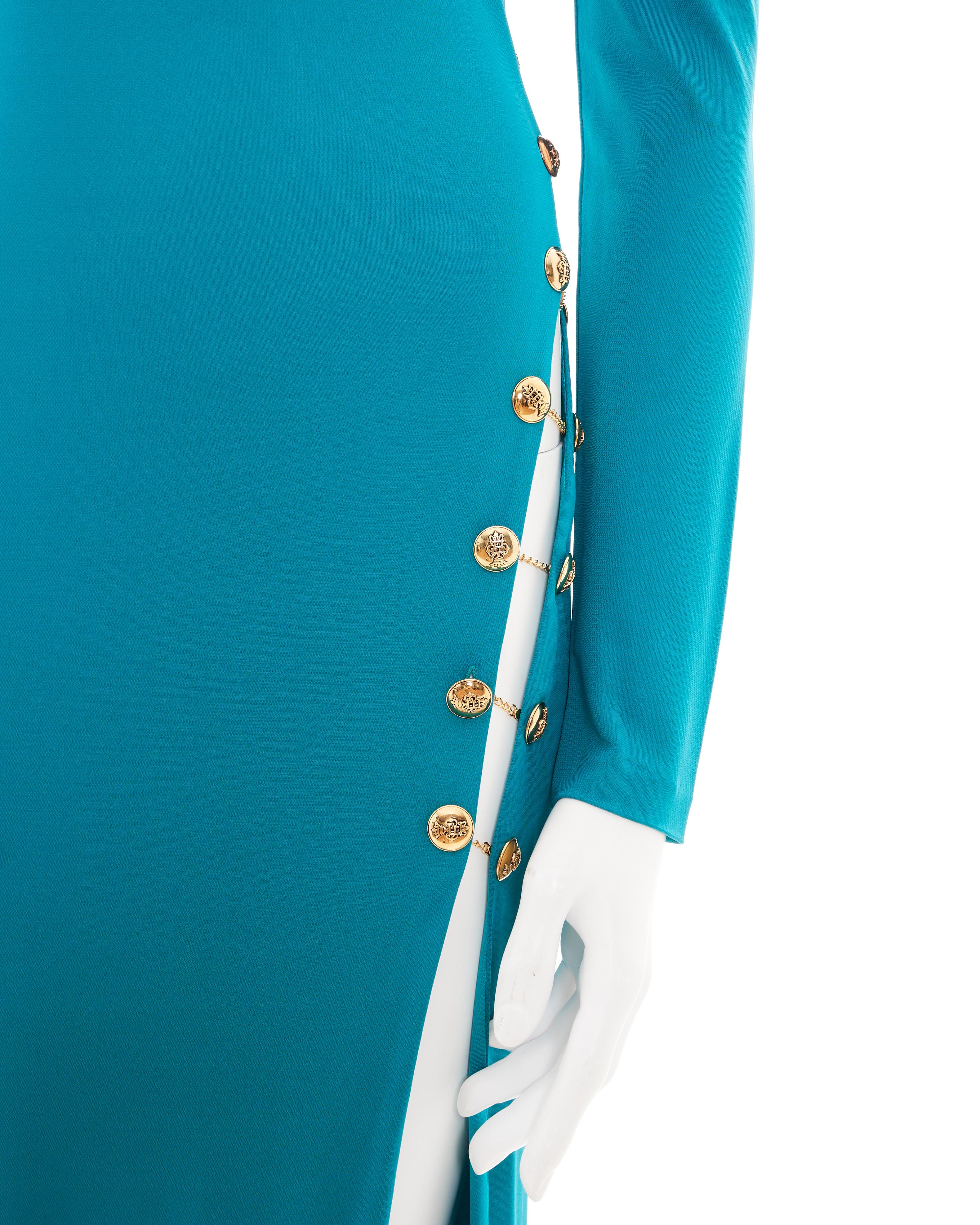 Emilio Pucci Teal Evening Dress With Gold Embellishment For Sale 2