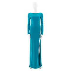 Emilio Pucci Teal Evening Dress With Gold Embellishment