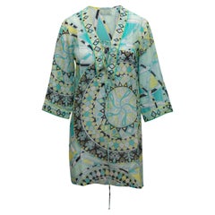 Emilio Pucci Teal & Multicolor Geometric Print Tunic Dress