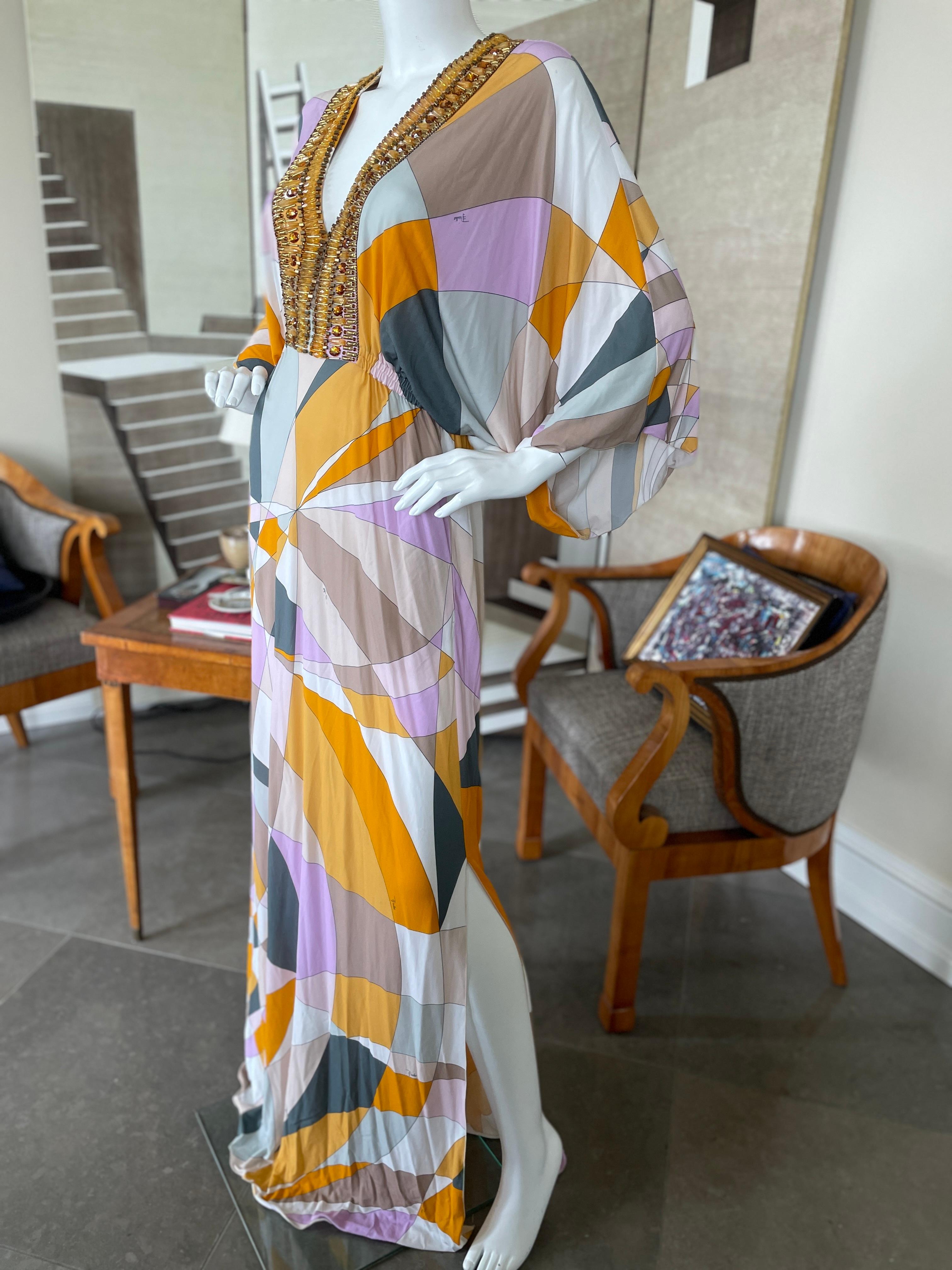 Emilio Pucci Topaz Embellished Silk Caftan Dress New with Tags 7