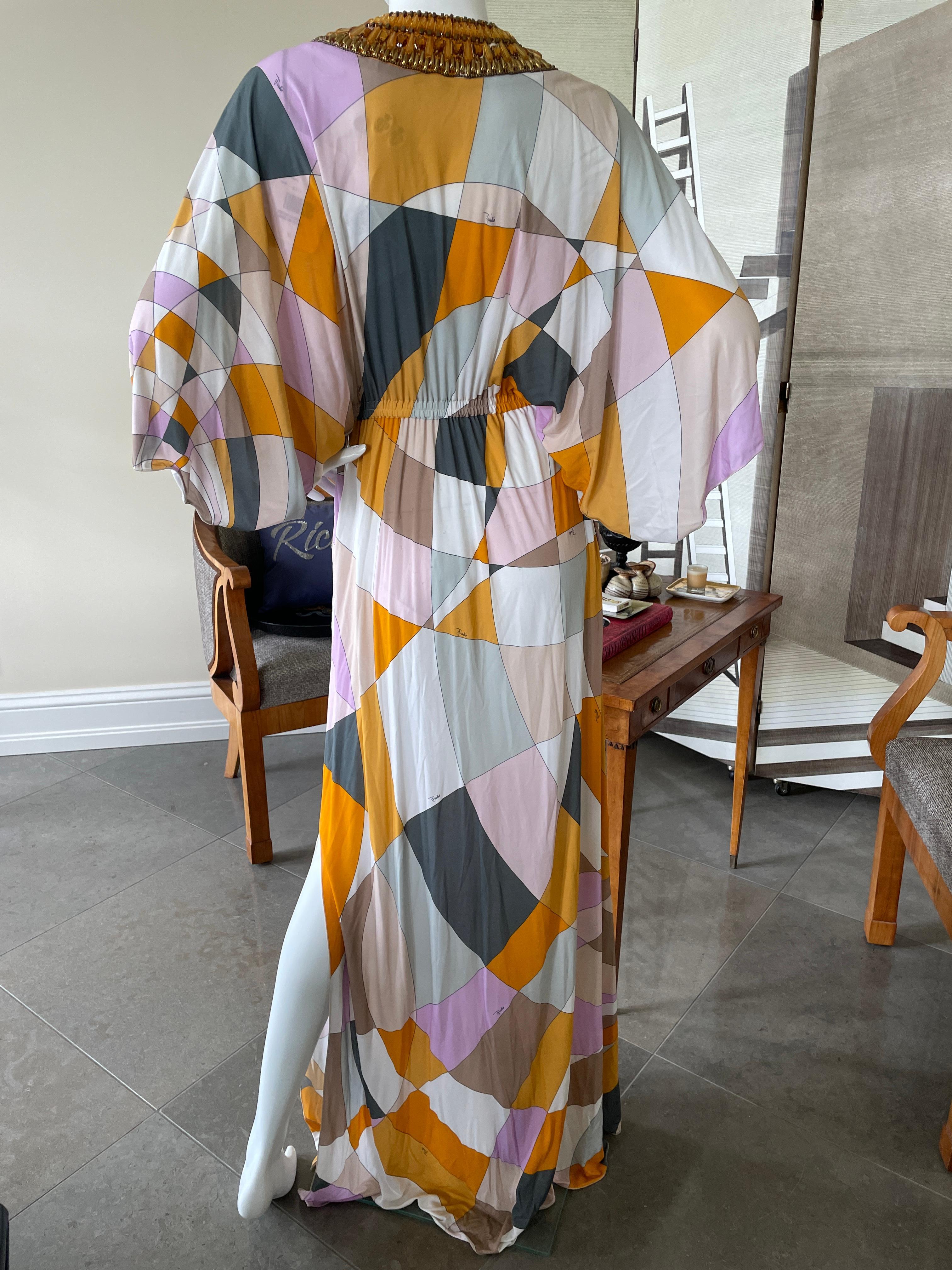 Emilio Pucci Topaz Embellished Silk Caftan Dress New with Tags 8