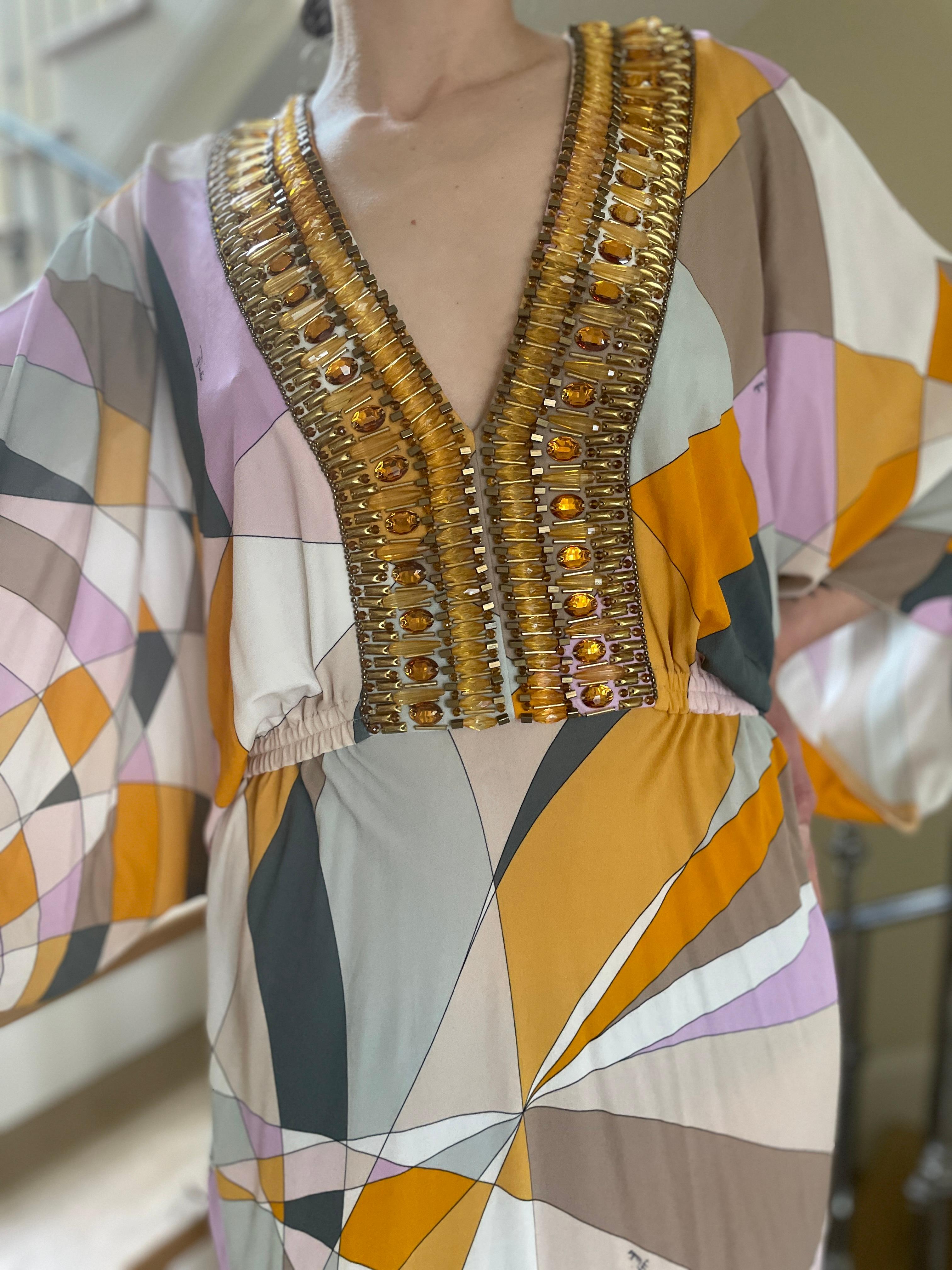 Emilio Pucci Topaz Embellished Silk Caftan Dress New with Tags In Excellent Condition In Cloverdale, CA