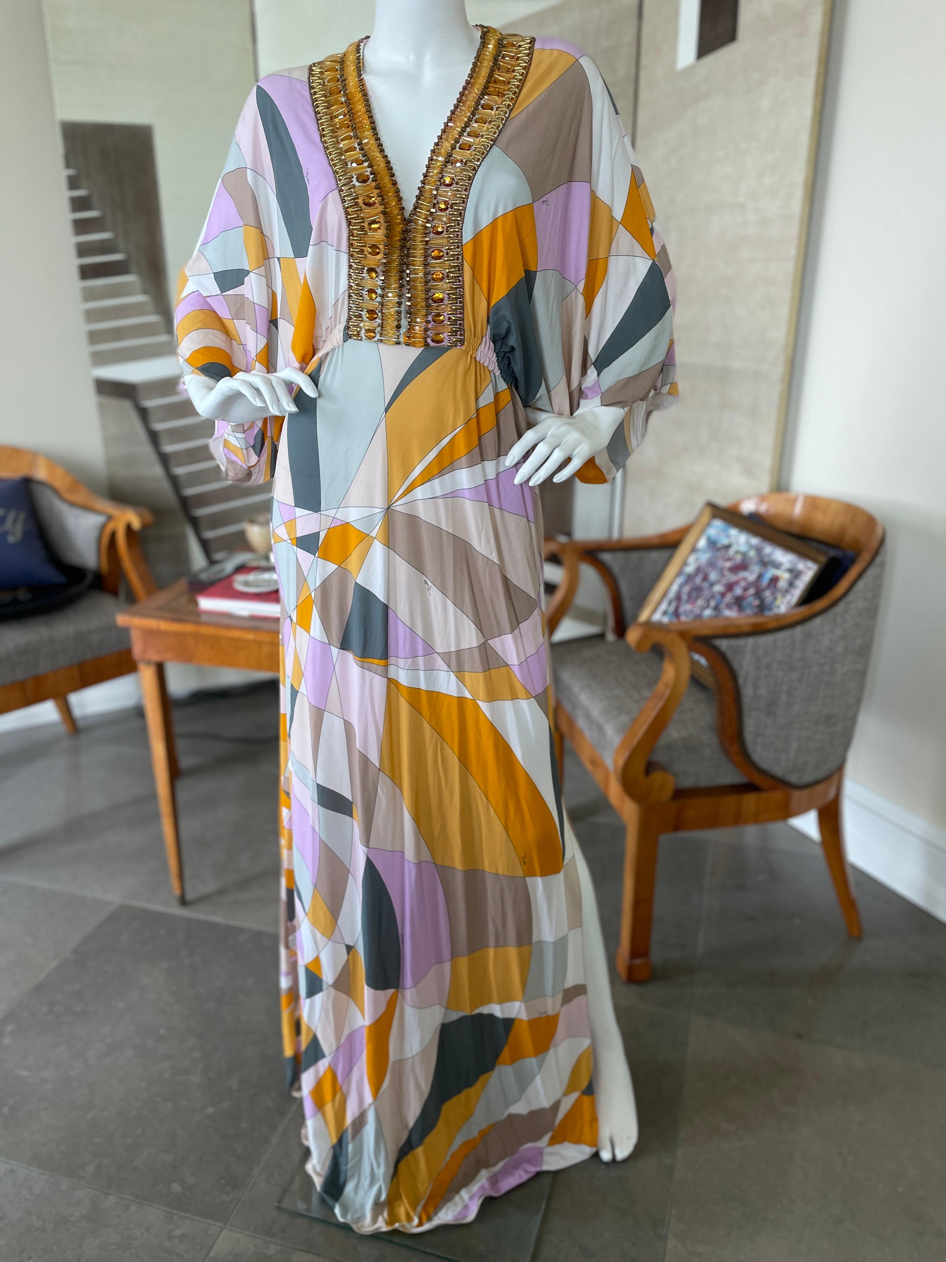 Emilio Pucci Topaz Embellished Silk Caftan Dress New with Tags 3