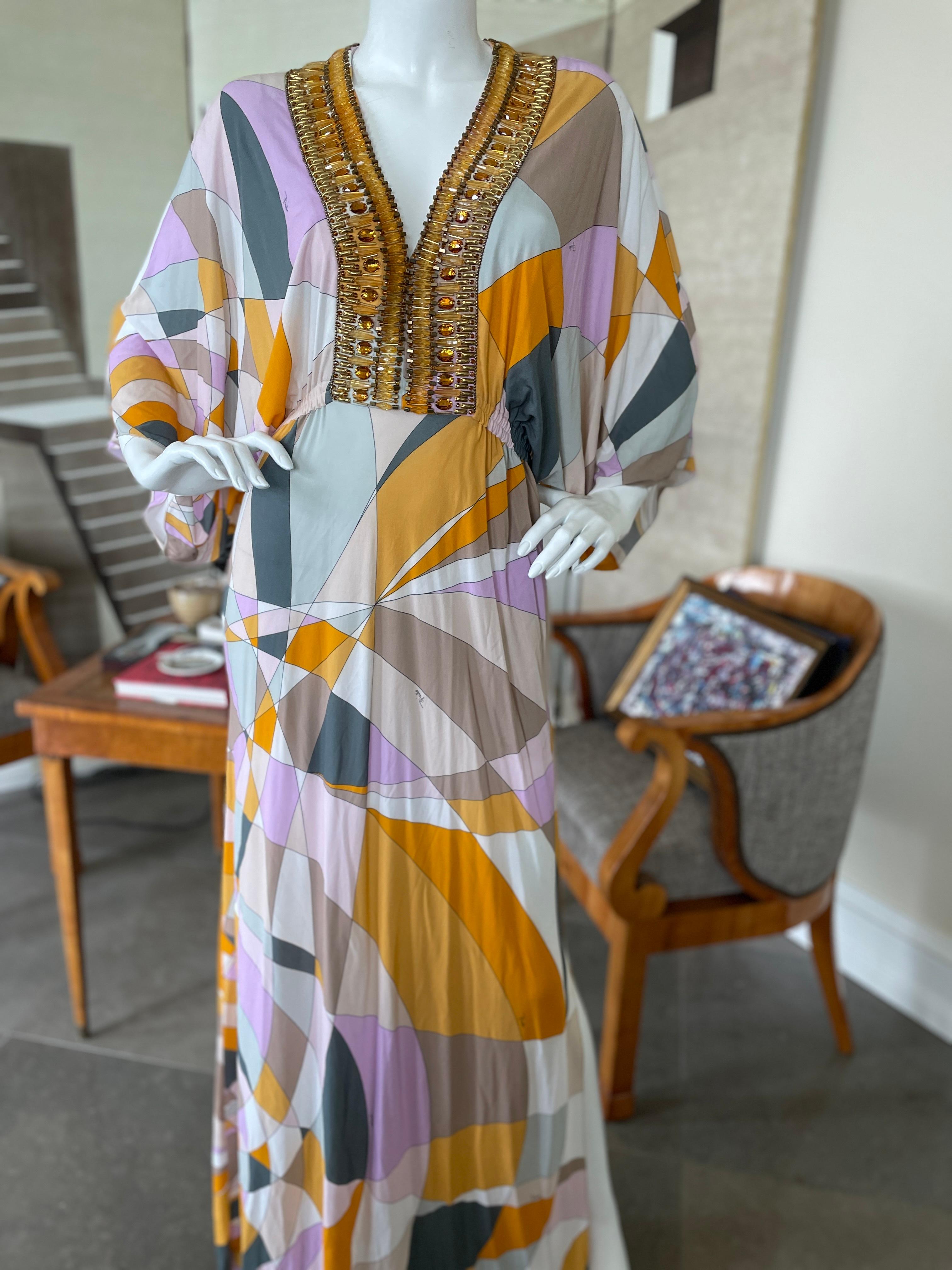 Emilio Pucci Topaz Embellished Silk Caftan Dress New with Tags 4