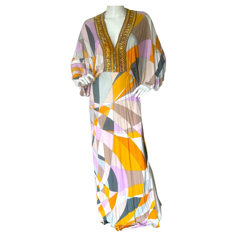 60s eduardo for emilio pucci signed floral caftan maxi , one size
