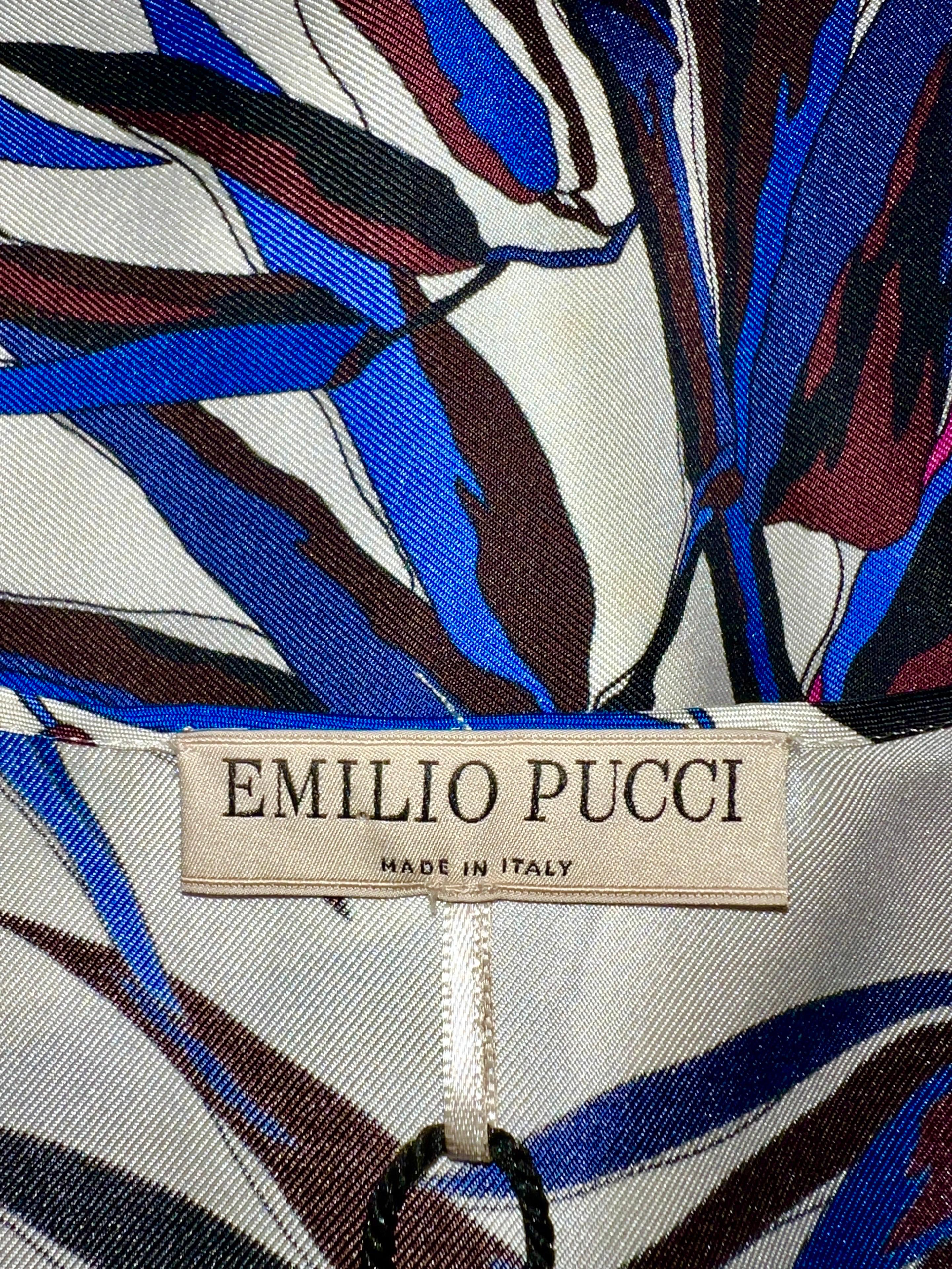 Emilio Pucci Tropical Bamboo Signature Print Silk Twill Top Blouse Bowtie 38 For Sale 2