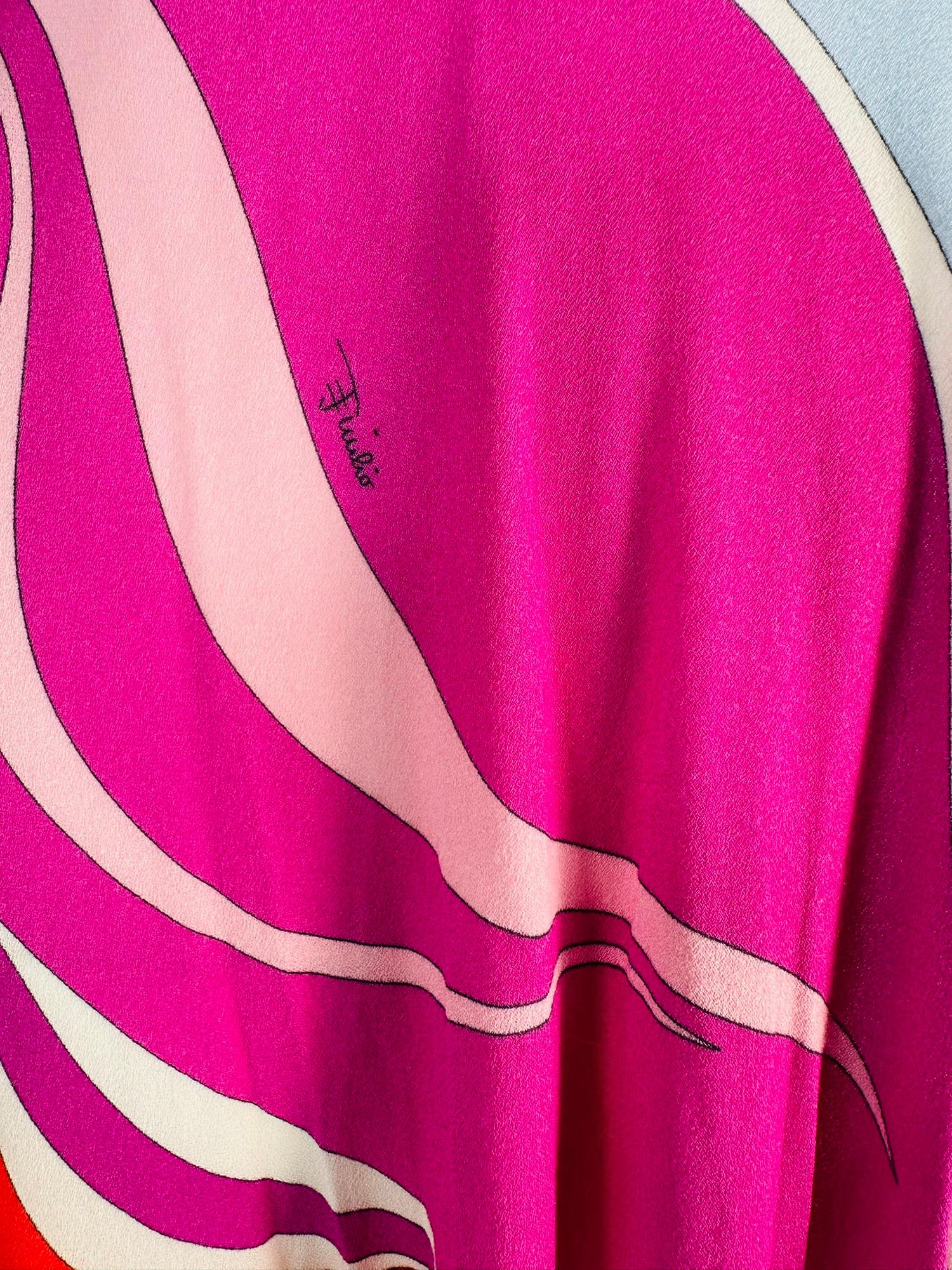Emilio Pucci V Neck Ruffle Chiffon Sleeve Bias Cut Asymmetrical Hem Dress US 6 For Sale 8