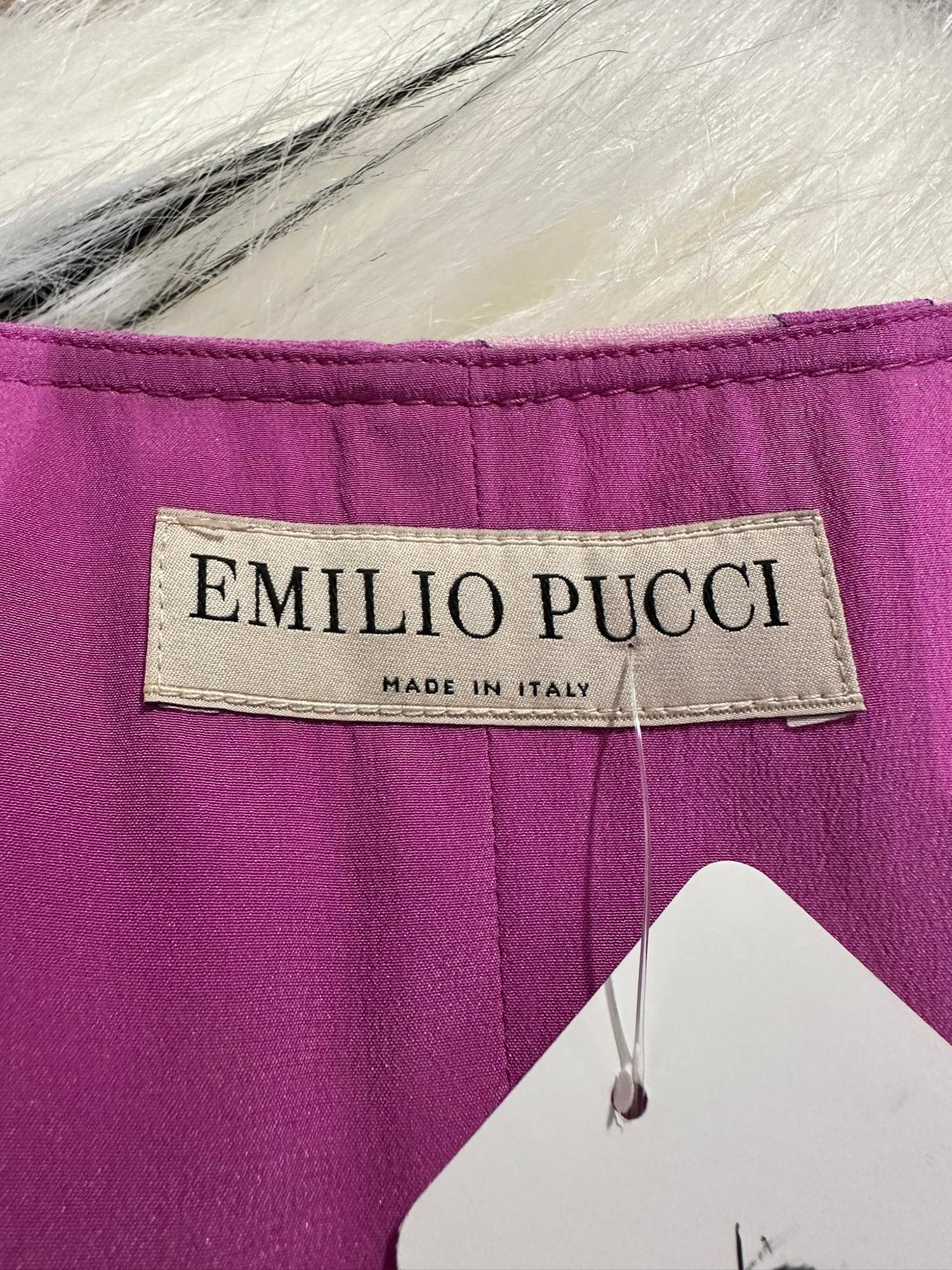 Emilio Pucci V Neck Ruffle Chiffon Sleeve Bias Cut Asymmetrical Hem Dress US 6 For Sale 10