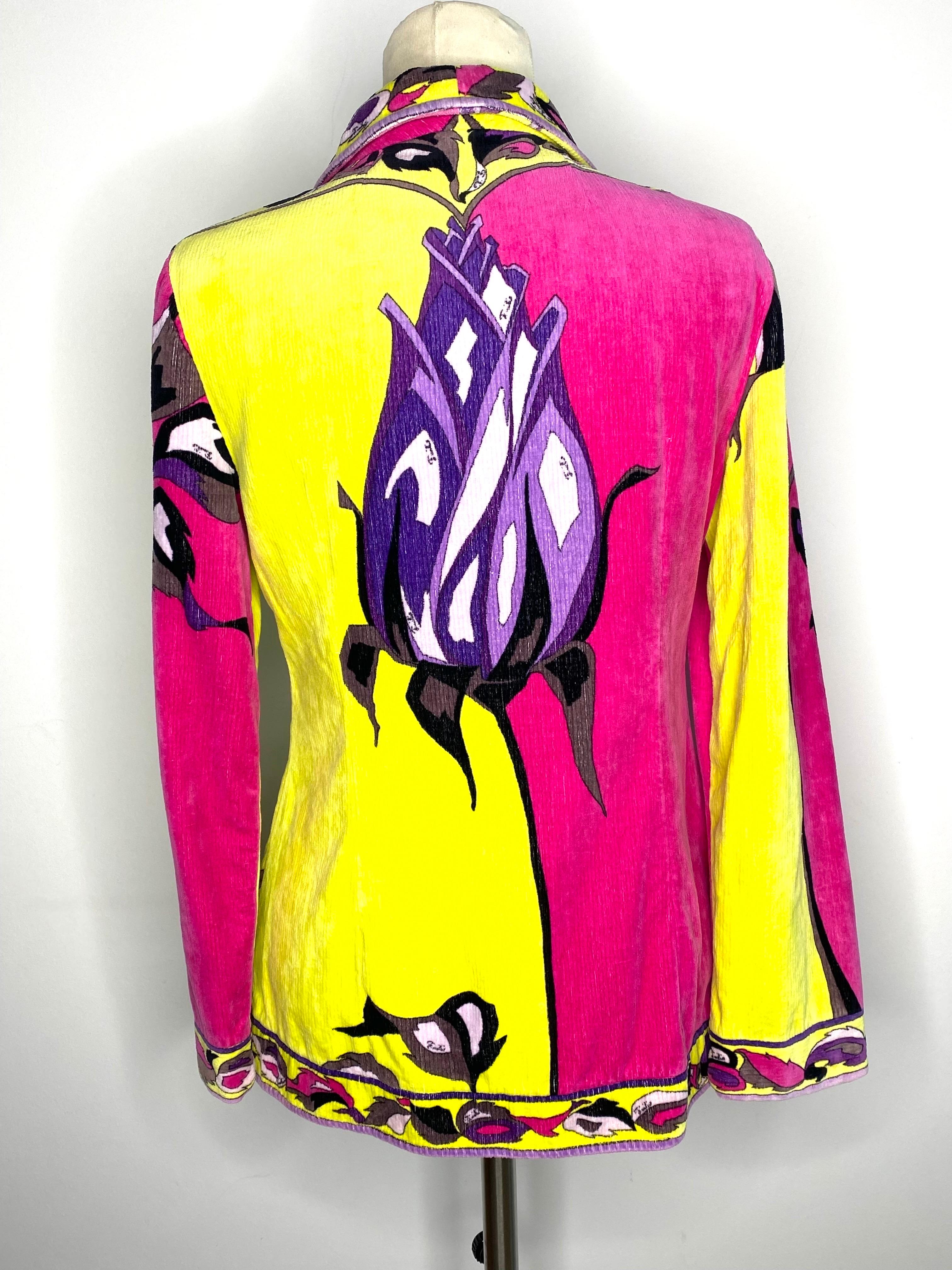 Women's or Men's Emilio Pucci velvet jacket circa 1970 single breasted front For Sale