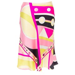 EMILIO PUCCI Vintage 100% silk signature print colorblock skirt IT44 L