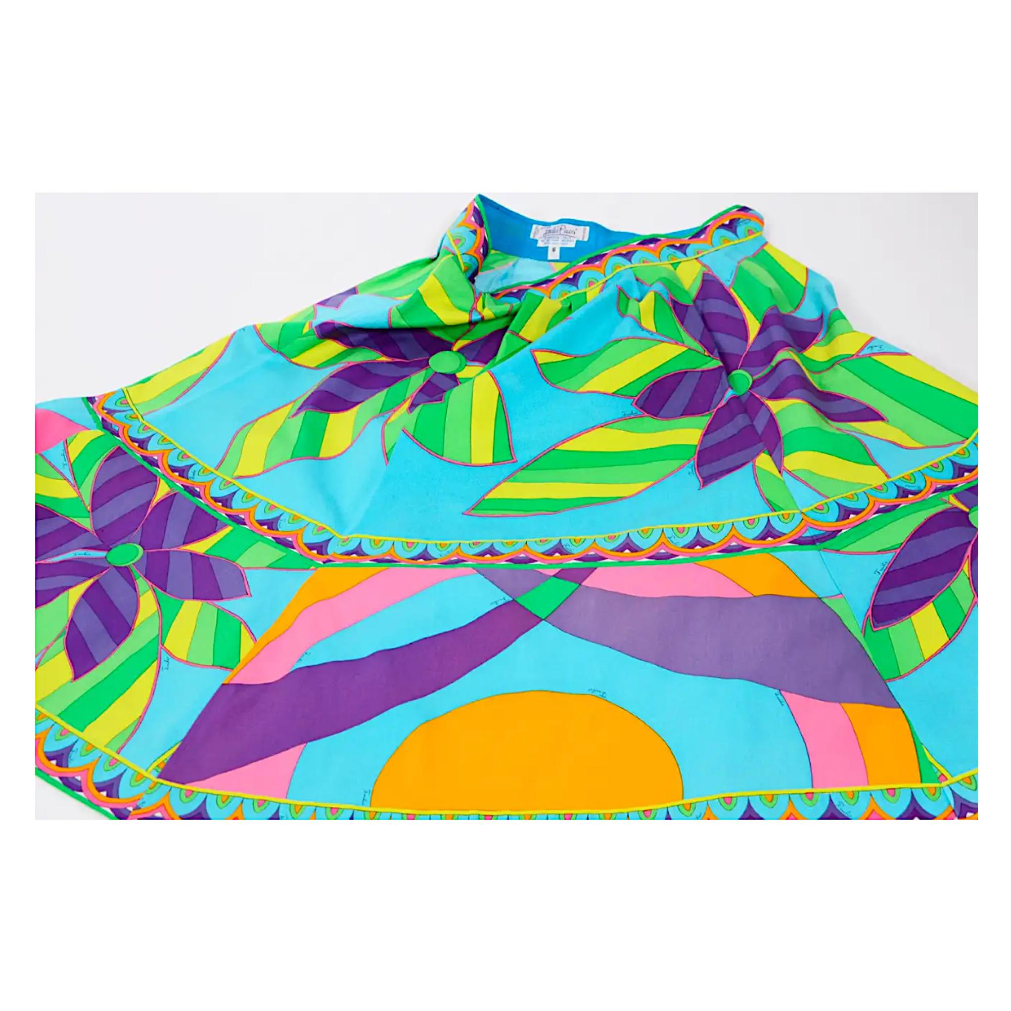 Emilio Pucci vintage 1960s signed flower print cotton circle skirt. For Sale 8