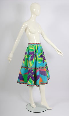 Emilio Pucci vintage 1960s signed flower print cotton circle skirt.
