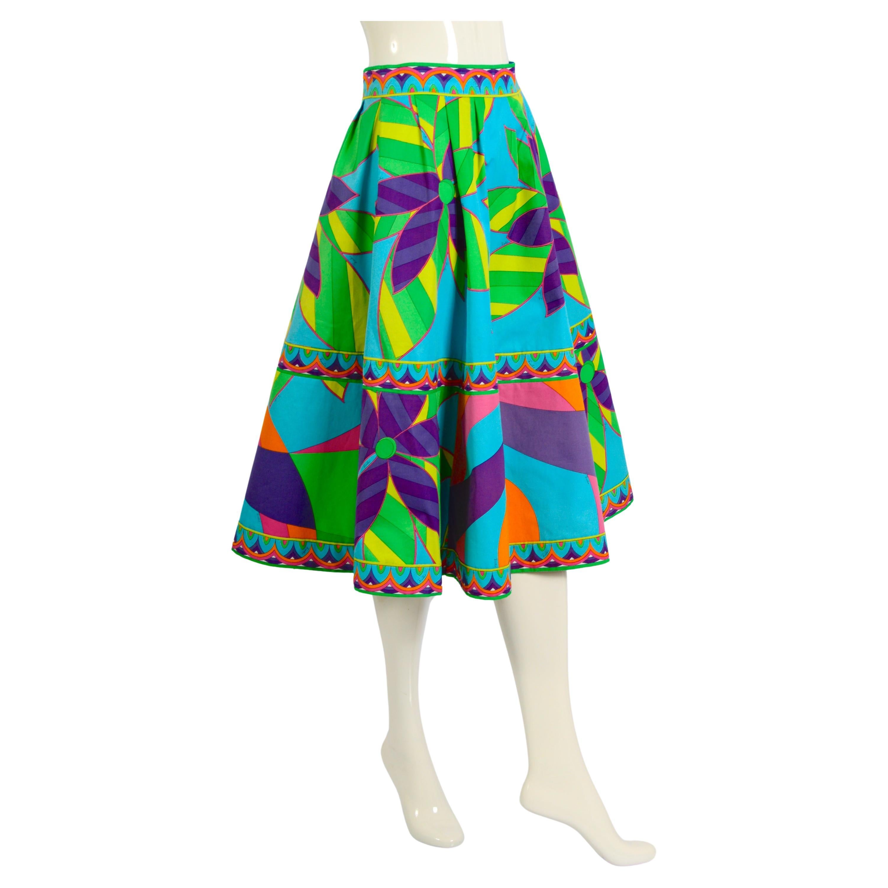 Emilio Pucci vintage 1960s signed flower print cotton circle skirt. For Sale