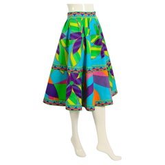 Emilio Pucci Vintage 1960er Jahre signierter Baumwollrock mit Blumendruck und Kreisrock.