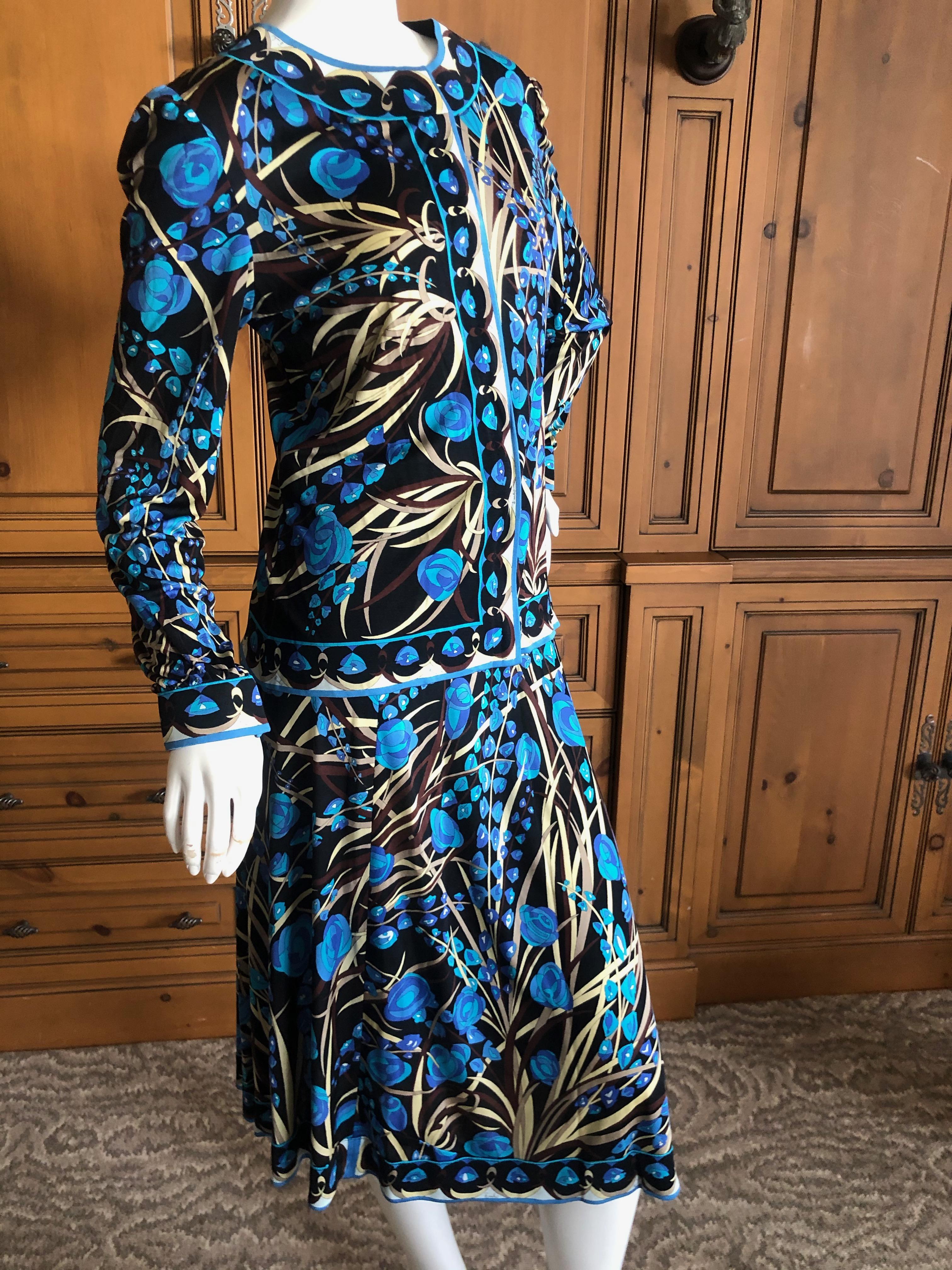 Women's Emilio Pucci Vintage 1960's Silk Jersey Delphinium Print  2 Pc Dress Set  For Sale