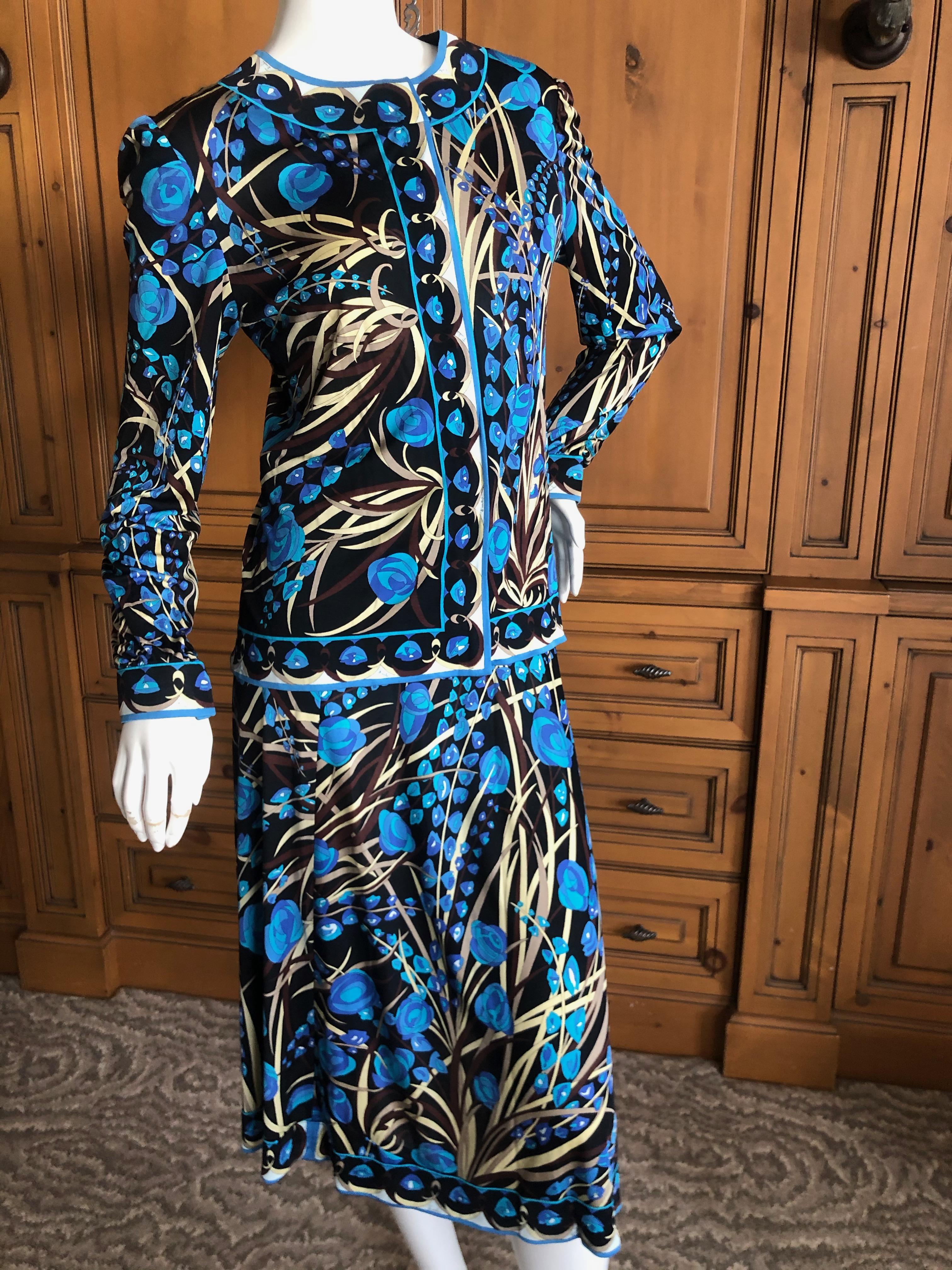 Emilio Pucci Vintage 1960's Silk Jersey Delphinium Print  2 Pc Dress Set  For Sale 1
