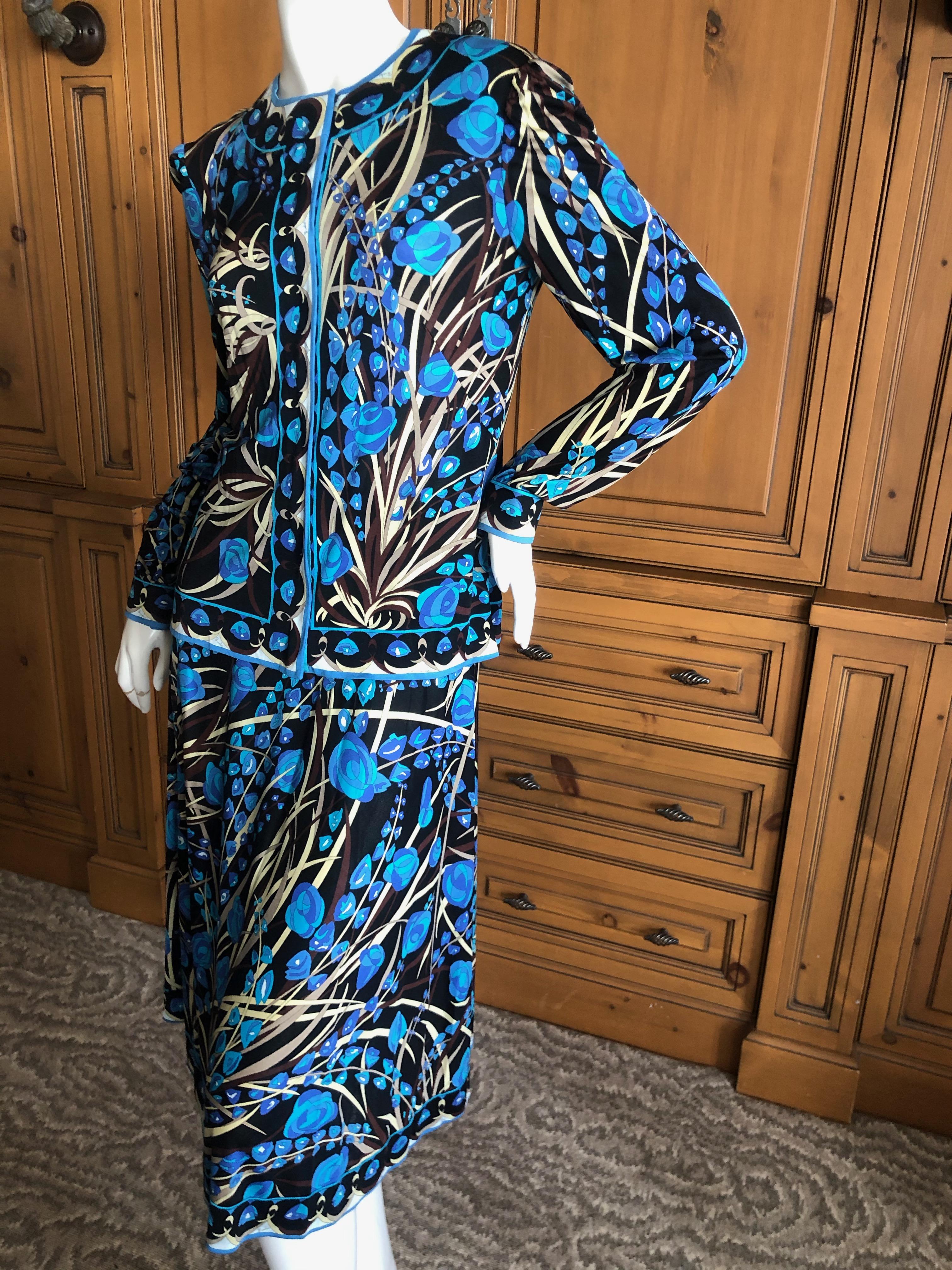 Emilio Pucci Vintage 1960's Silk Jersey Delphinium Print  2 Pc Dress Set  For Sale 2