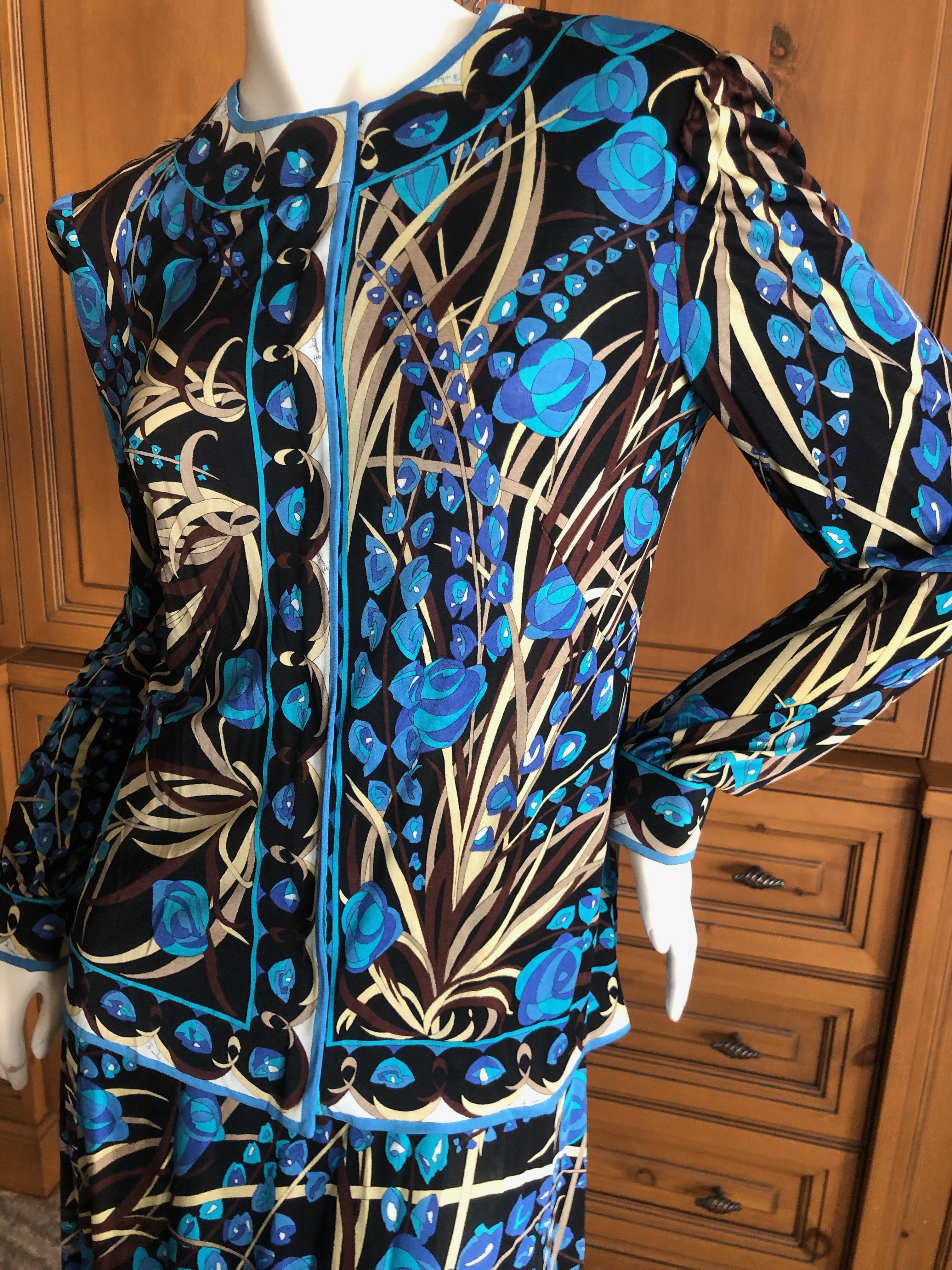 Emilio Pucci Vintage 1960's Silk Jersey Delphinium Print  2 Pc Dress Set  For Sale 3