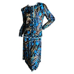 Emilio Pucci Vintage 1960's Silk Jersey Delphinium Print  2 Pc Dress Set 