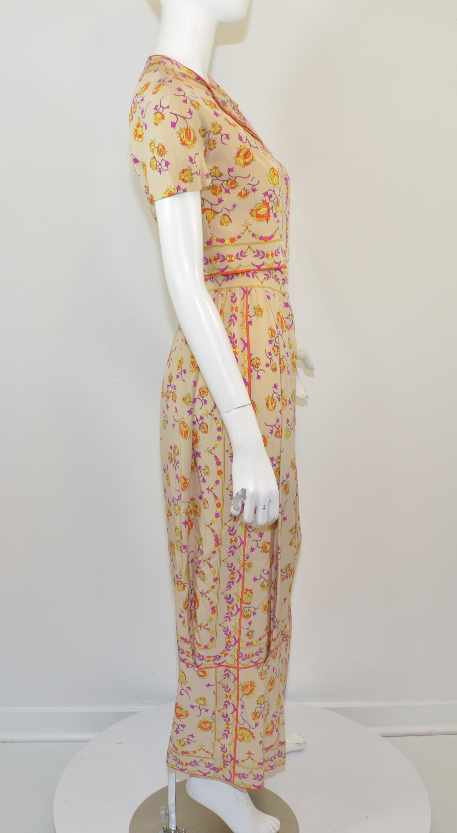 Beige Emilio Pucci Vintage 1970's Print Cropped Top and Maxi Skirt Set