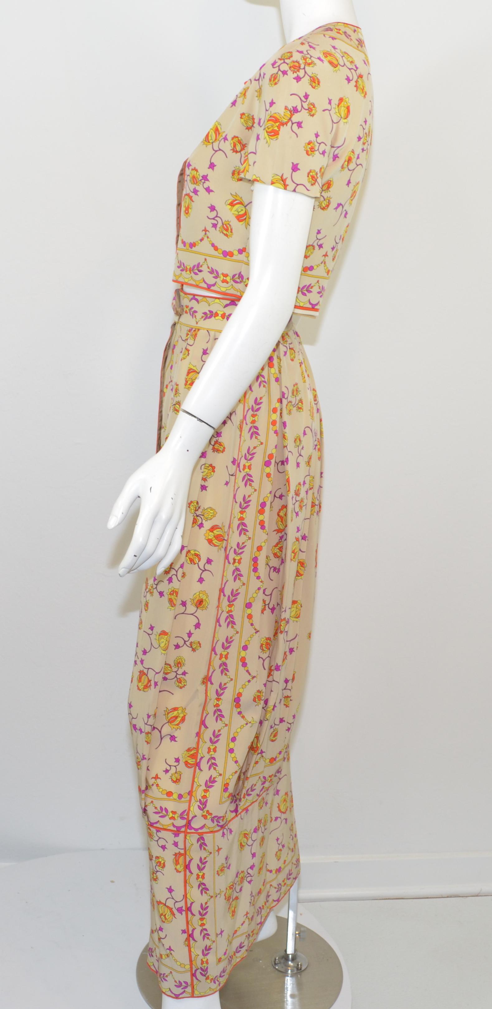 Emilio Pucci Vintage 1970's Print Cropped Top and Maxi Skirt Set In Excellent Condition In Carmel, CA